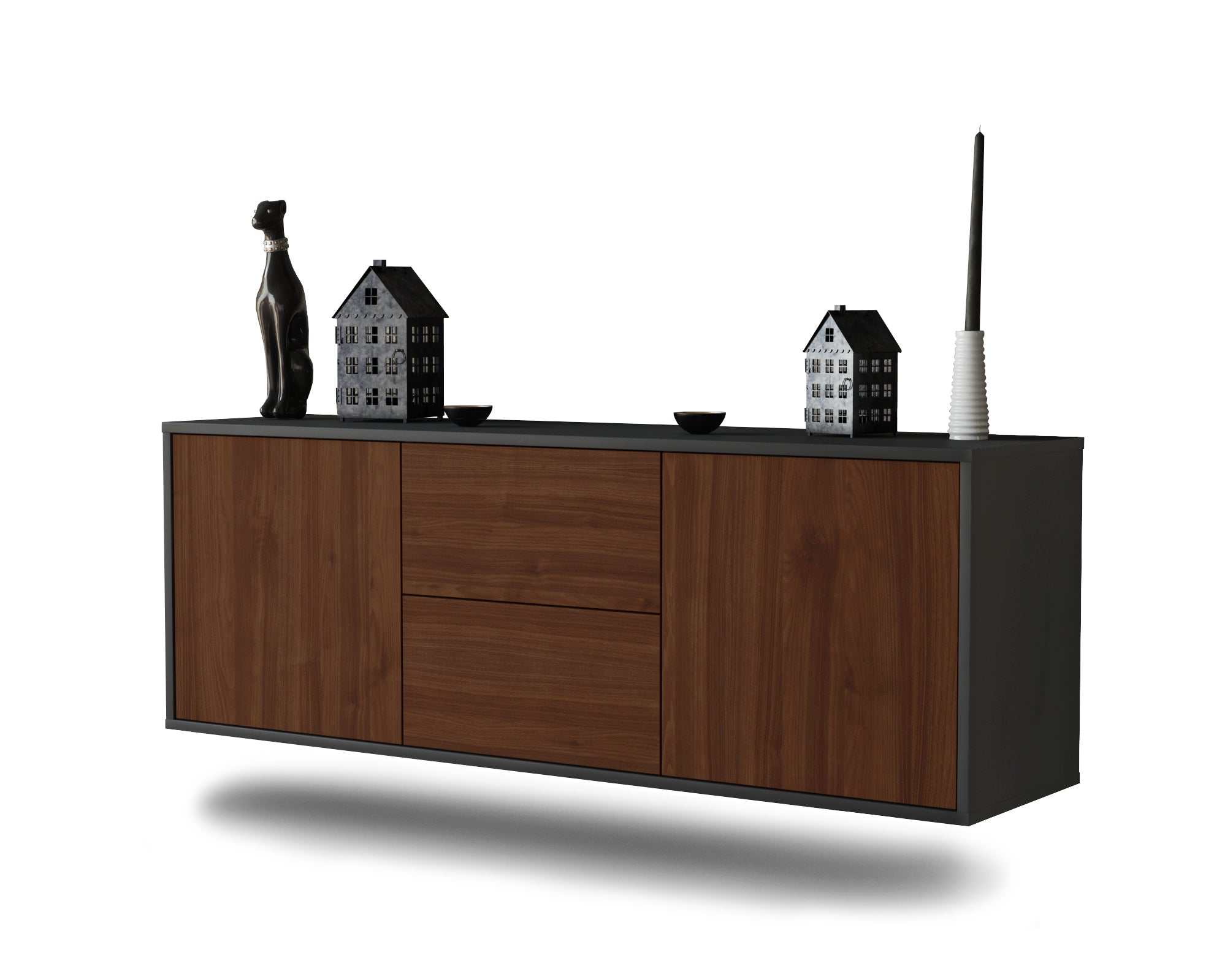 Lowboard - Alma - Design Holzdekor - Wandmontage mit Push to Open 136 cm Anthrazit