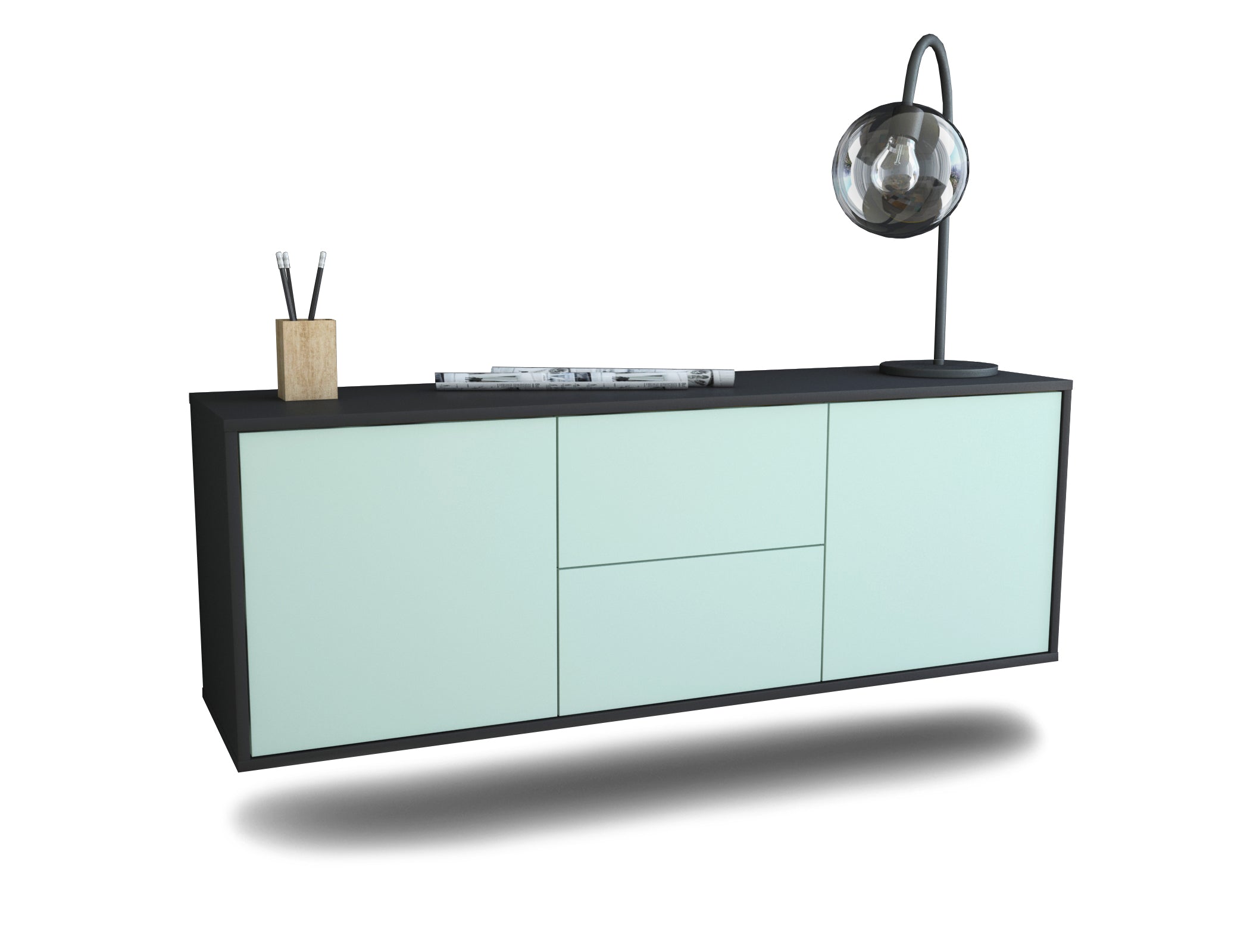 Lowboard - Alma - Design Farbakzent - Wandmontage mit Push to Open 136 cm Anthrazit