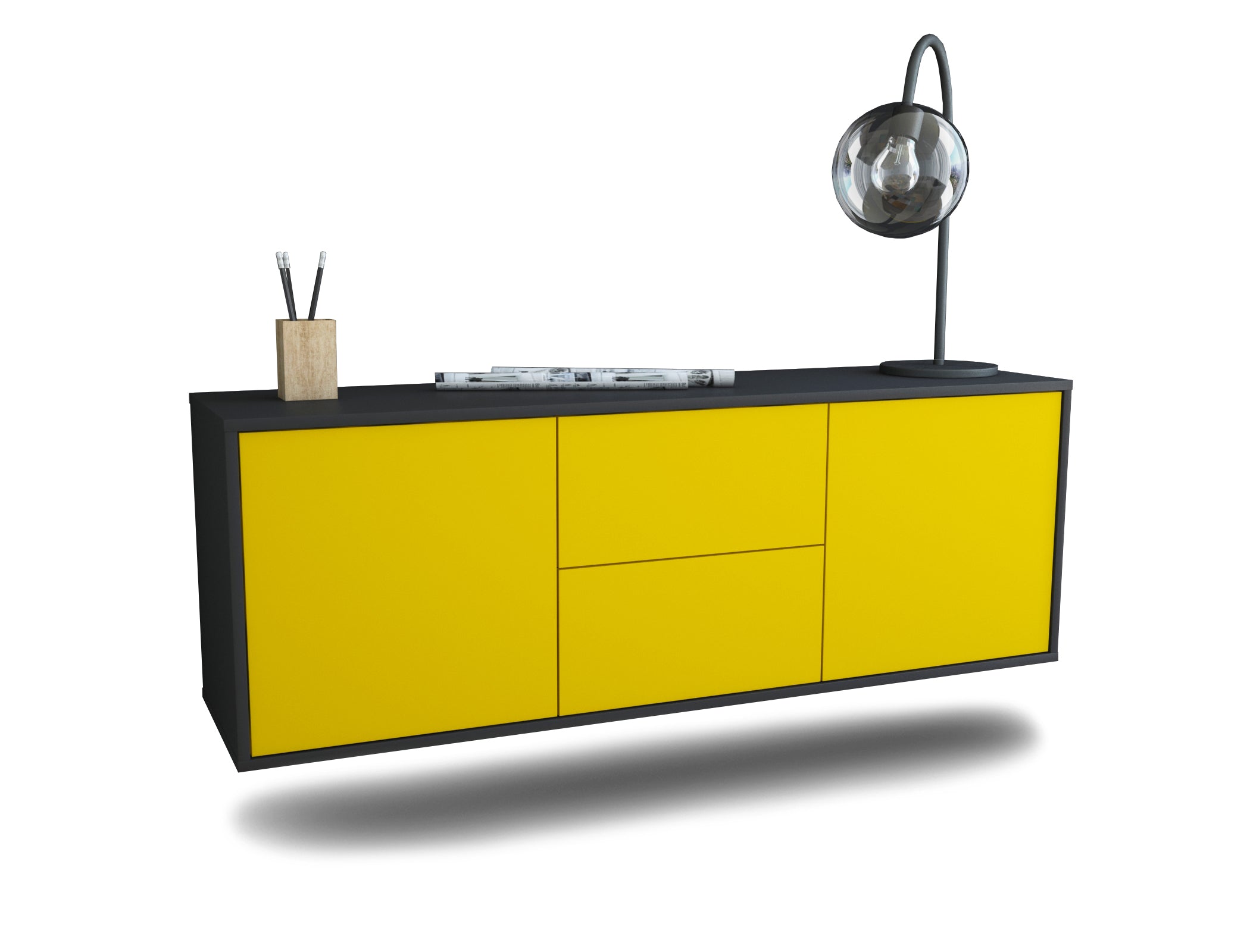 Lowboard - Alma - Design Farbakzent - Wandmontage mit Push to Open 136 cm Anthrazit