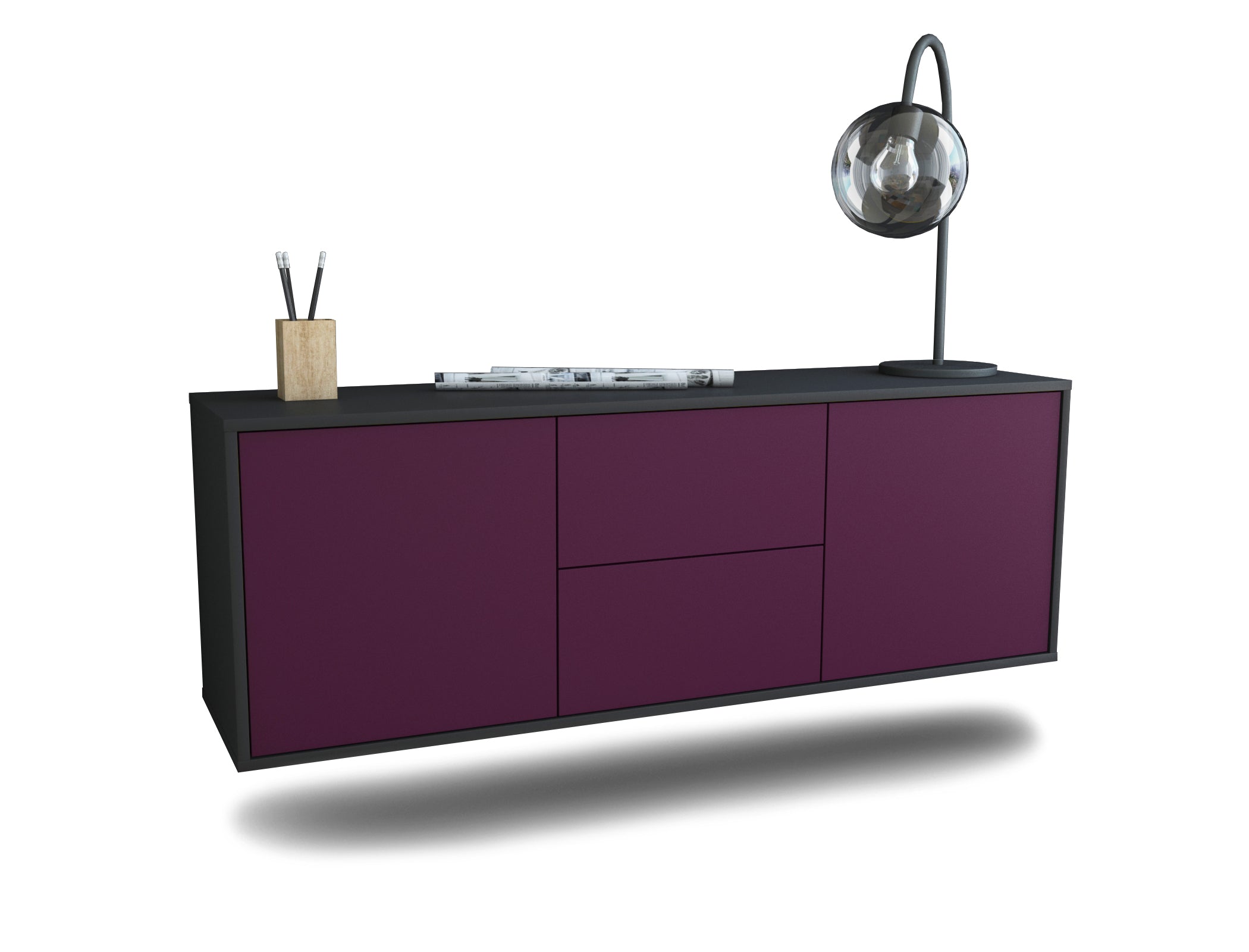 Lowboard - Alma - Design Farbakzent - Wandmontage mit Push to Open 136 cm Anthrazit