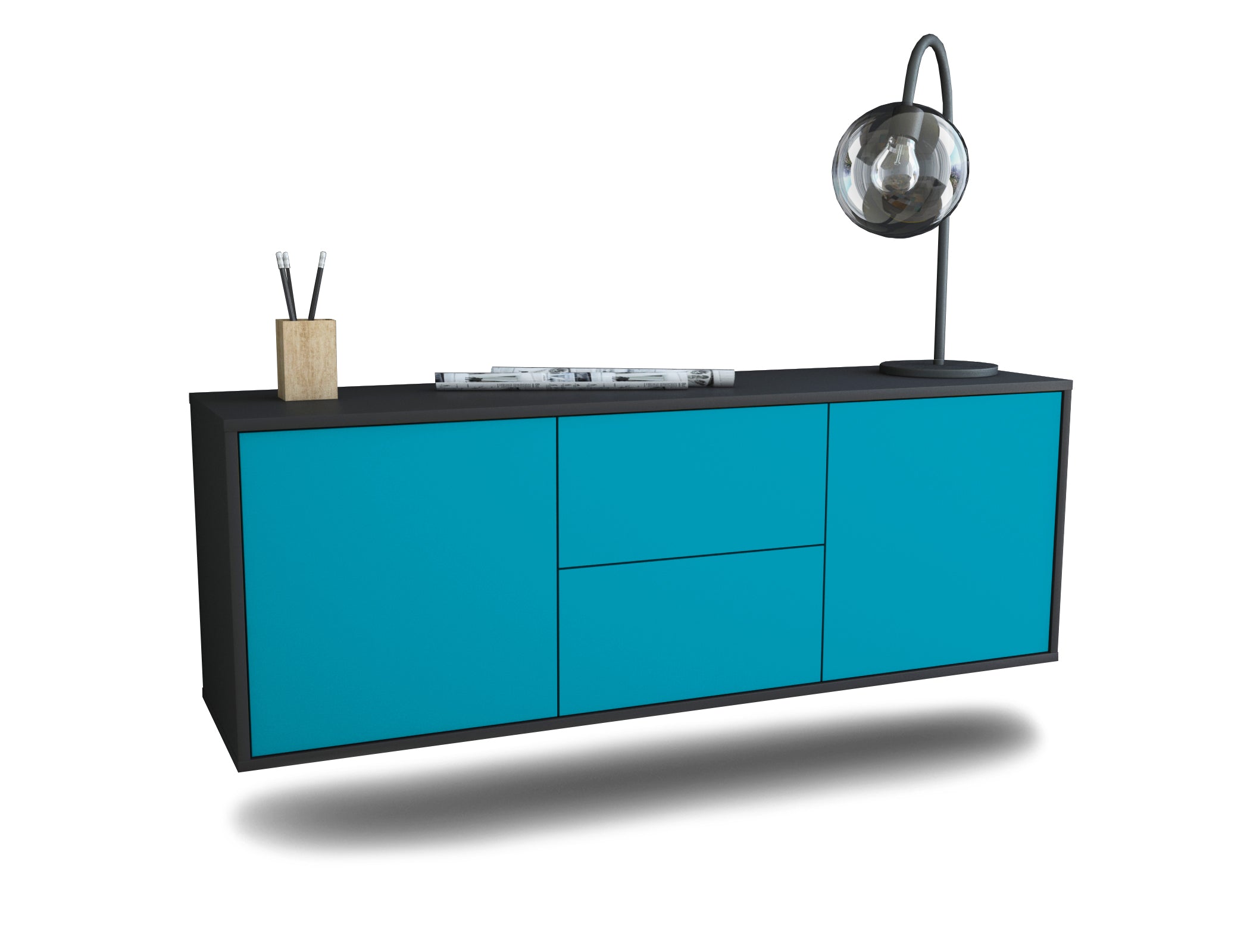 Lowboard - Alma - Design Farbakzent - Wandmontage mit Push to Open 136 cm Anthrazit