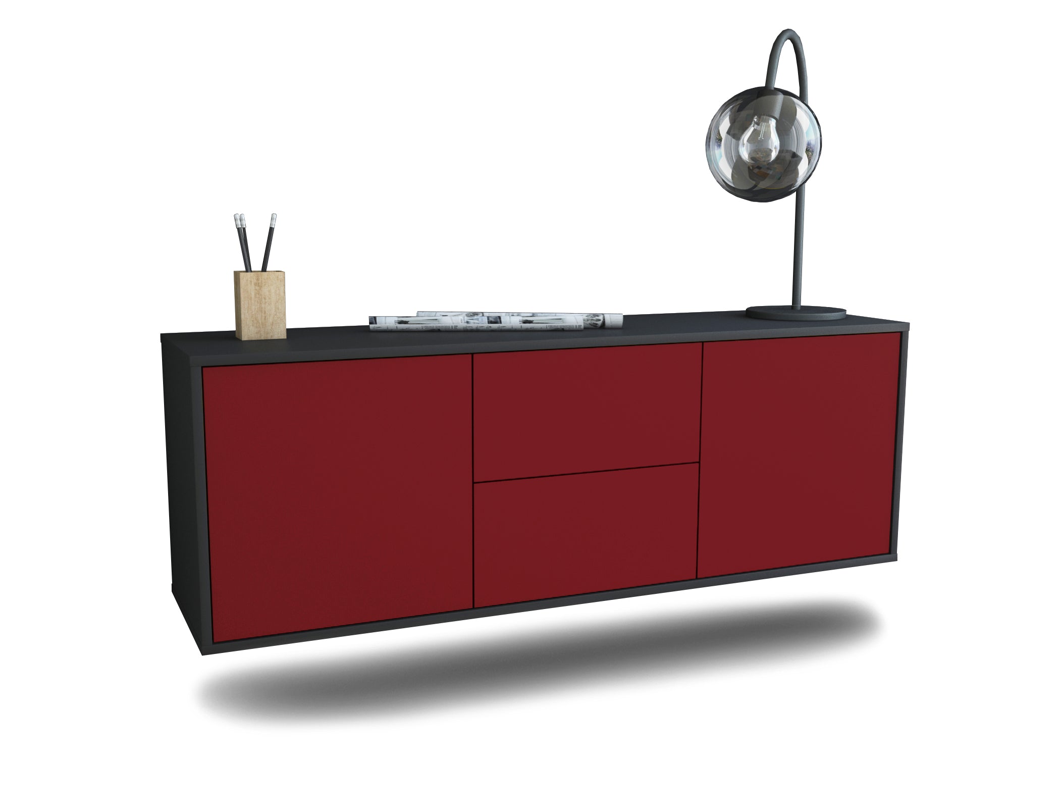 Lowboard - Alma - Design Farbakzent - Wandmontage mit Push to Open 136 cm Anthrazit