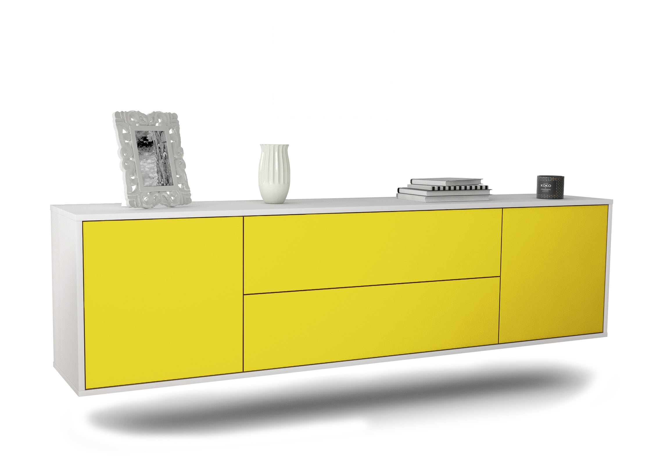 Lowboard - Aquilina - Design Farbakzent - Wandmontage mit Push to Open 180 cm Weiss