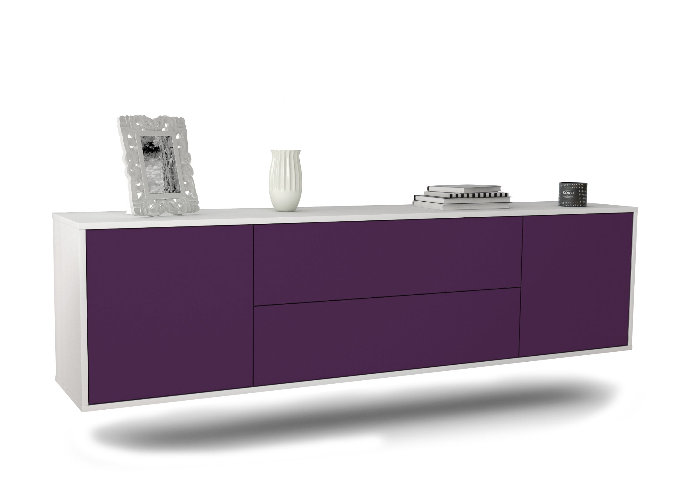 Lowboard - Aquilina - Design Farbakzent - Wandmontage mit Push to Open 180 cm Weiss