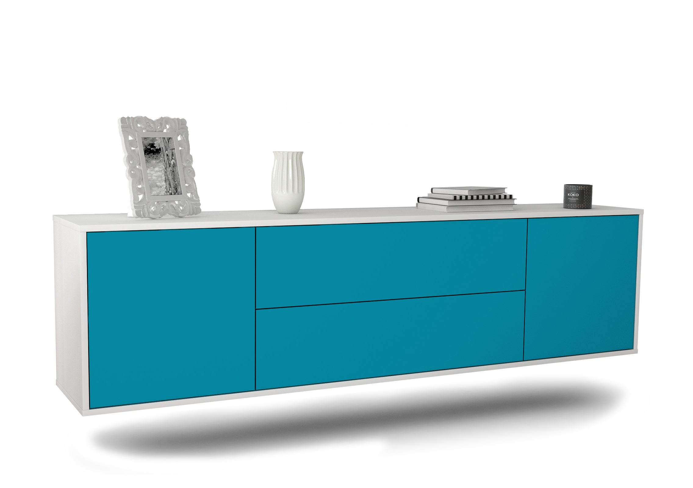 Lowboard - Aquilina - Design Farbakzent - Wandmontage mit Push to Open 180 cm Weiss