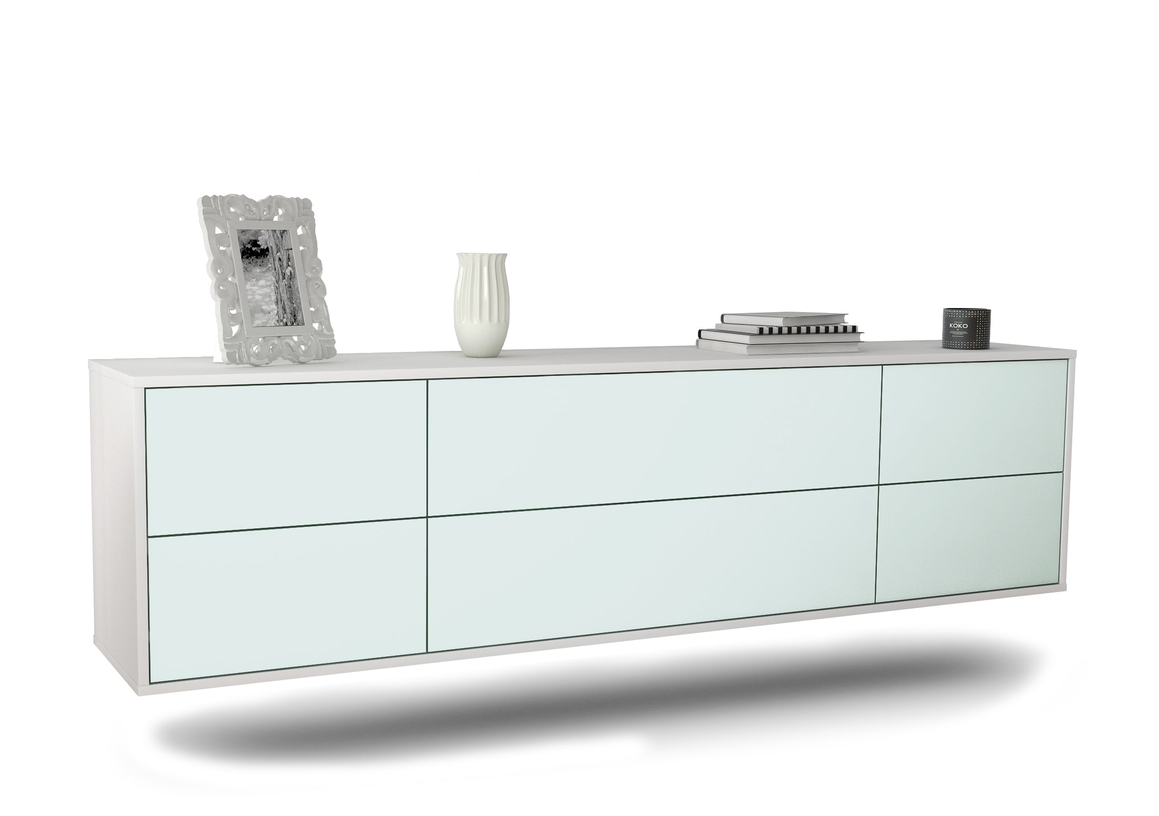 Lowboard - Assunta - Design Farbakzent - Wandmontage mit Push to Open 180 cm Weiss