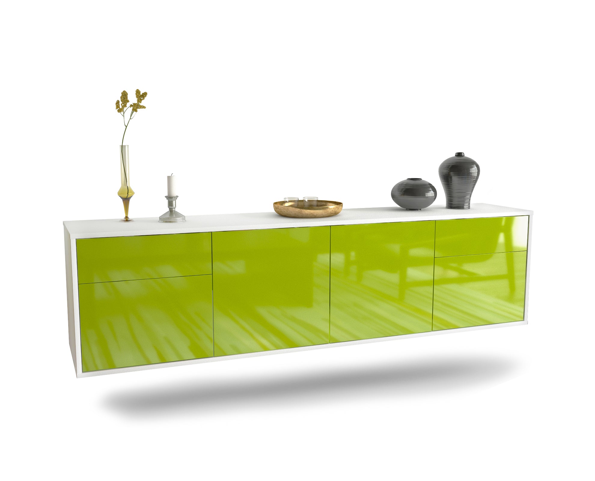 Lowboard - Benedetta - Design Hochglanz - Wandmontage mit Push to Open 180 cm Weiss