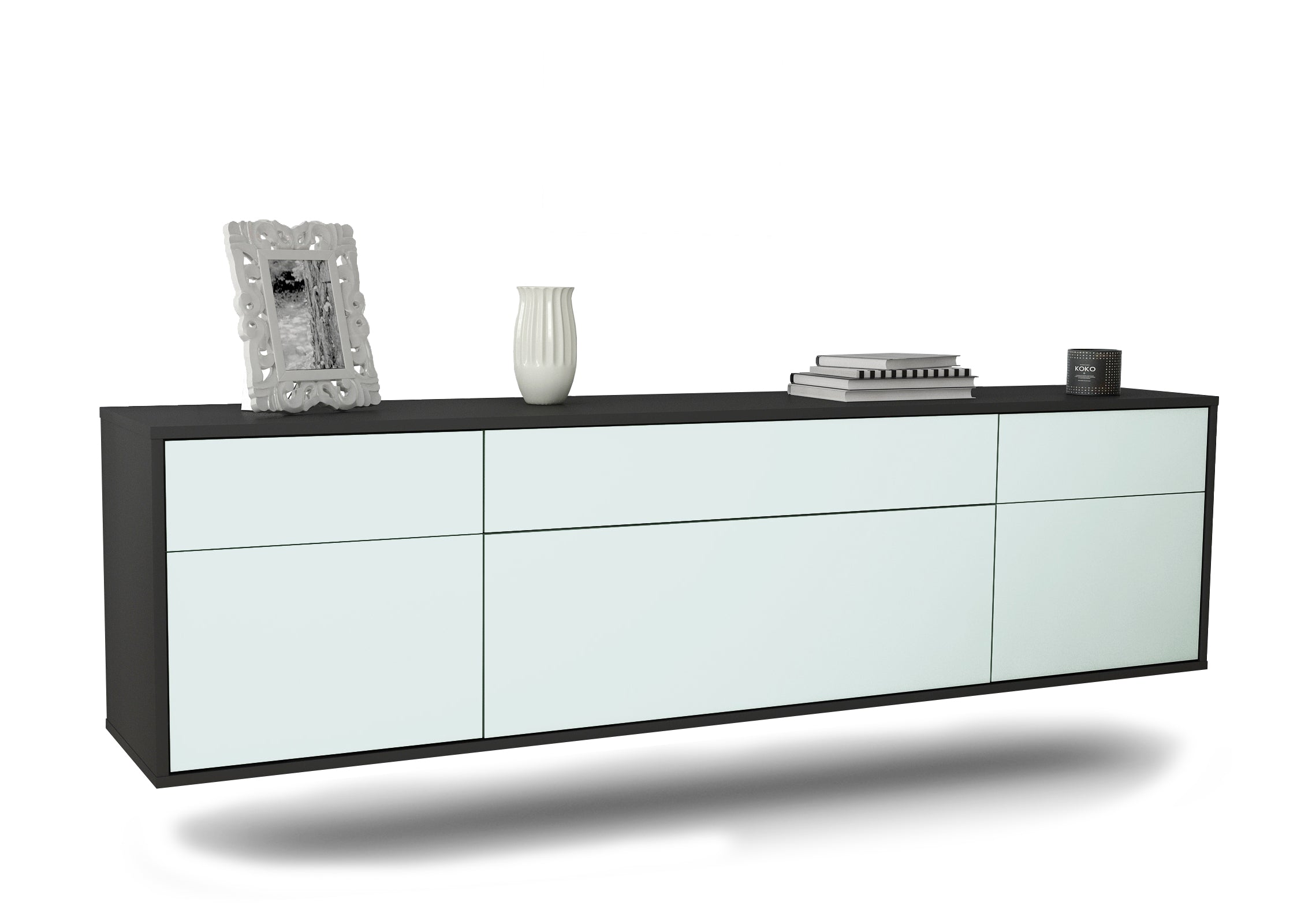 Lowboard - Beppa - Design Farbakzent - Wandmontage mit Push to Open 180 cm Anthrazit