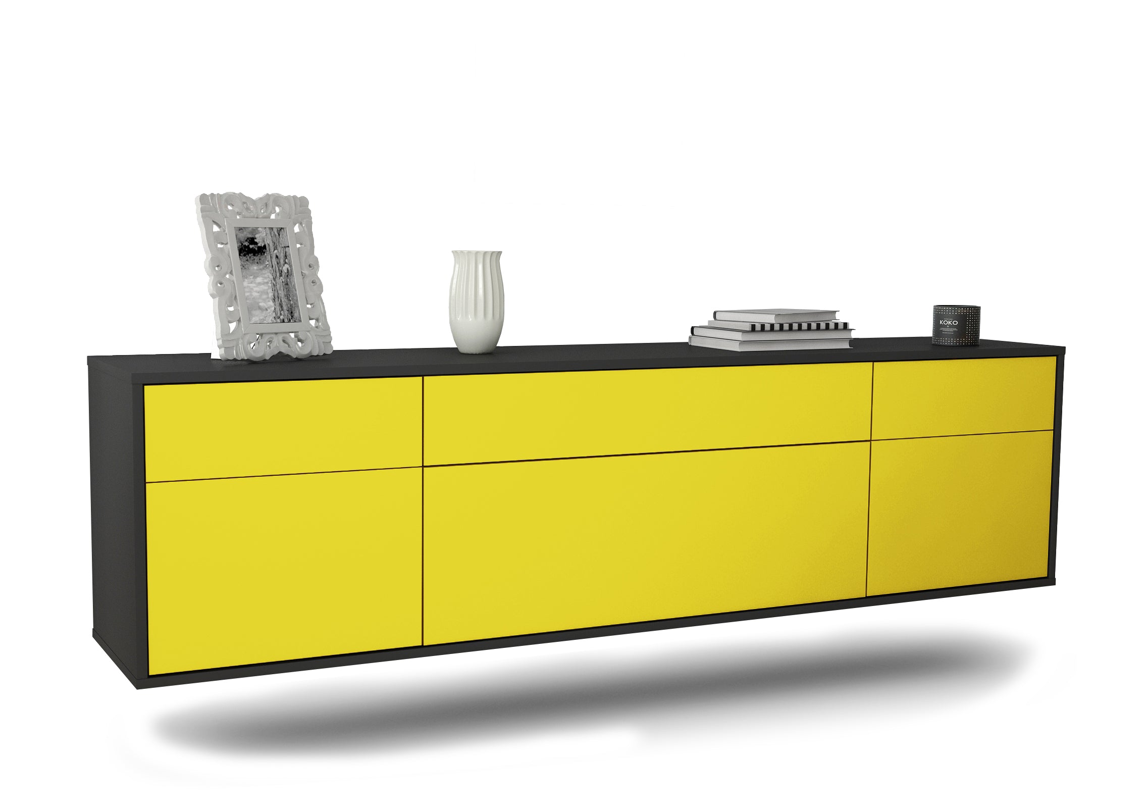 Lowboard - Beppa - Design Farbakzent - Wandmontage mit Push to Open 180 cm Anthrazit