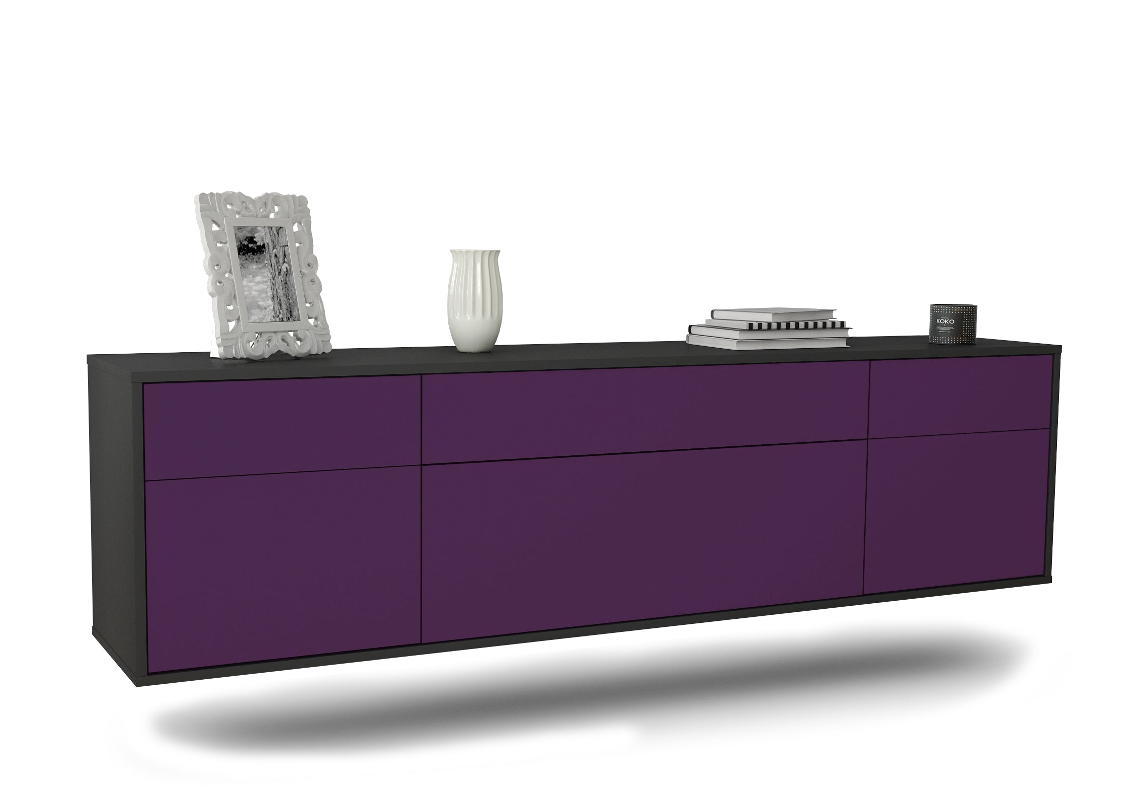 Lowboard - Beppa - Design Farbakzent - Wandmontage mit Push to Open 180 cm Anthrazit
