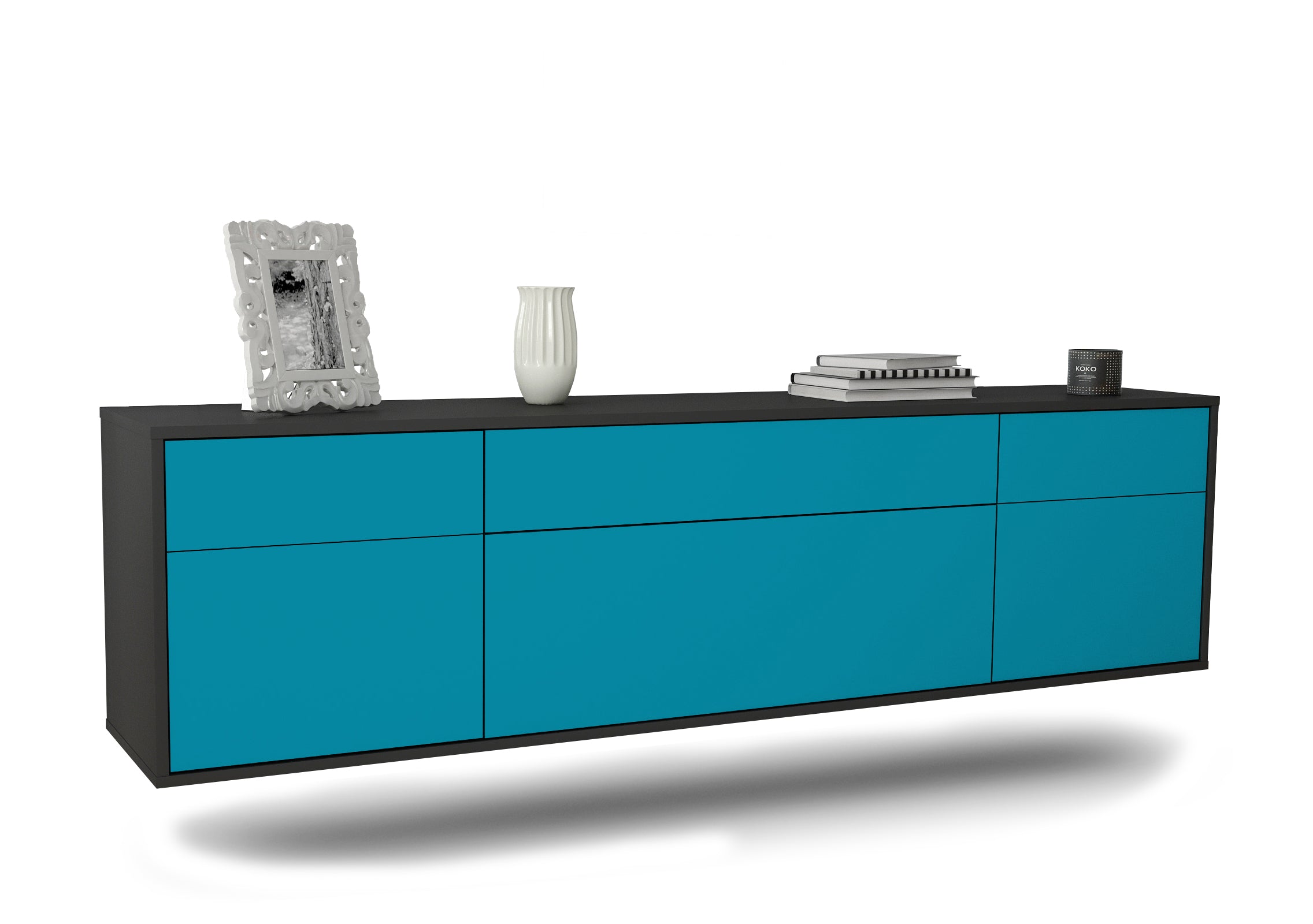 Lowboard - Beppa - Design Farbakzent - Wandmontage mit Push to Open 180 cm Anthrazit