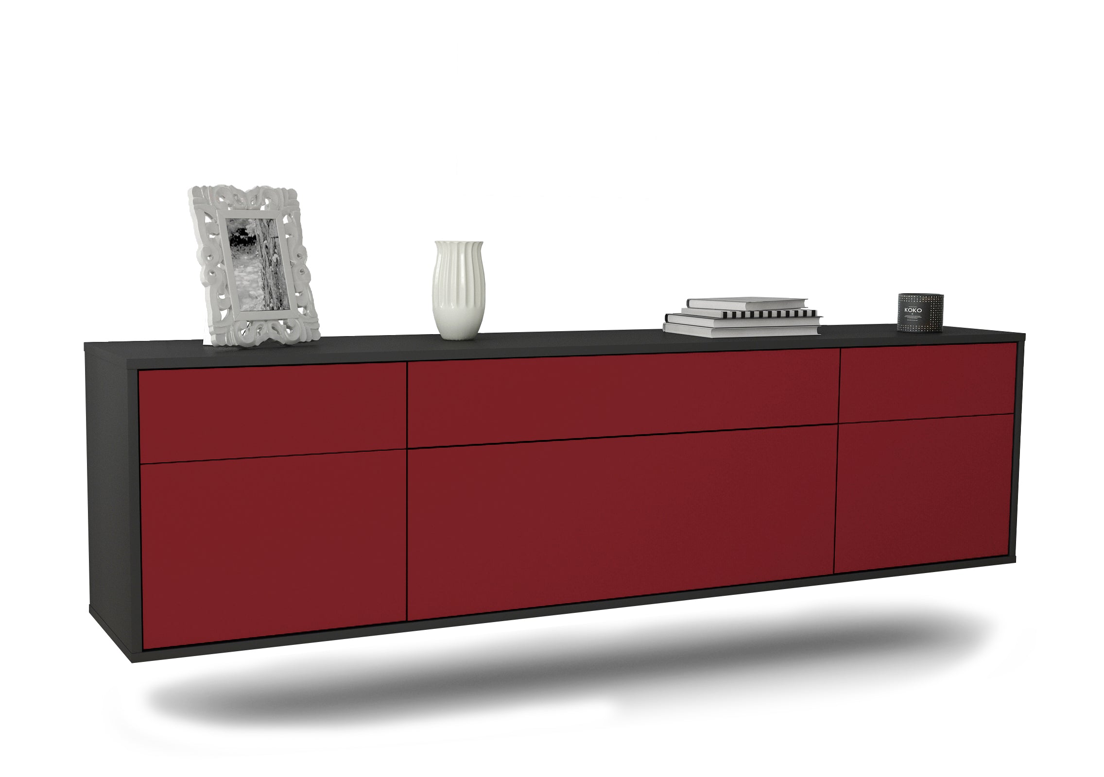 Lowboard - Beppa - Design Farbakzent - Wandmontage mit Push to Open 180 cm Anthrazit