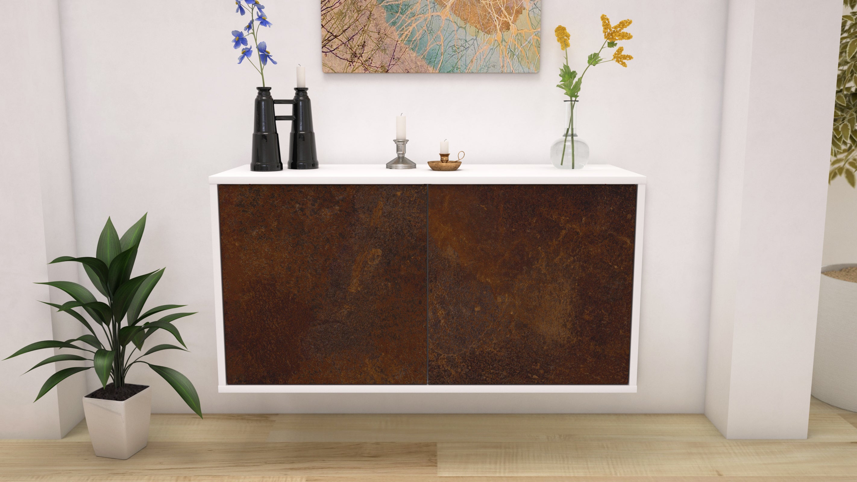 Lowboard - Ada - Design Industrie Stil - Wandmontage mit Push to Open 92 cm Weiss