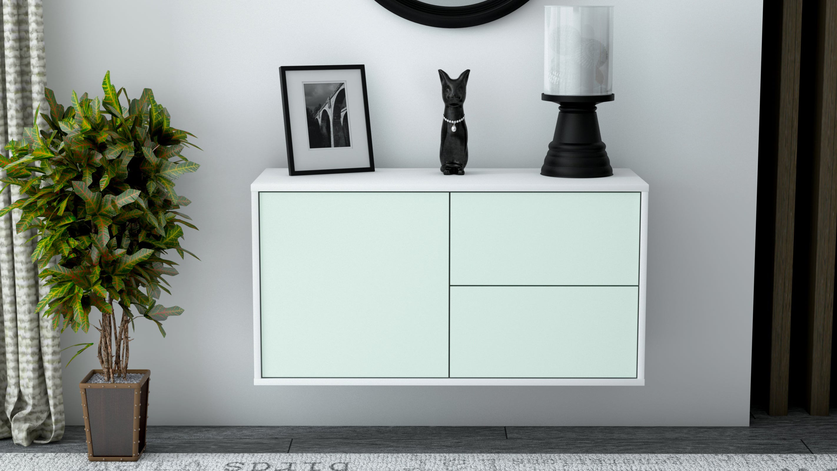 Lowboard - Adria - Design Farbakzent - Wandmontage mit Push to Open 92 cm Weiss