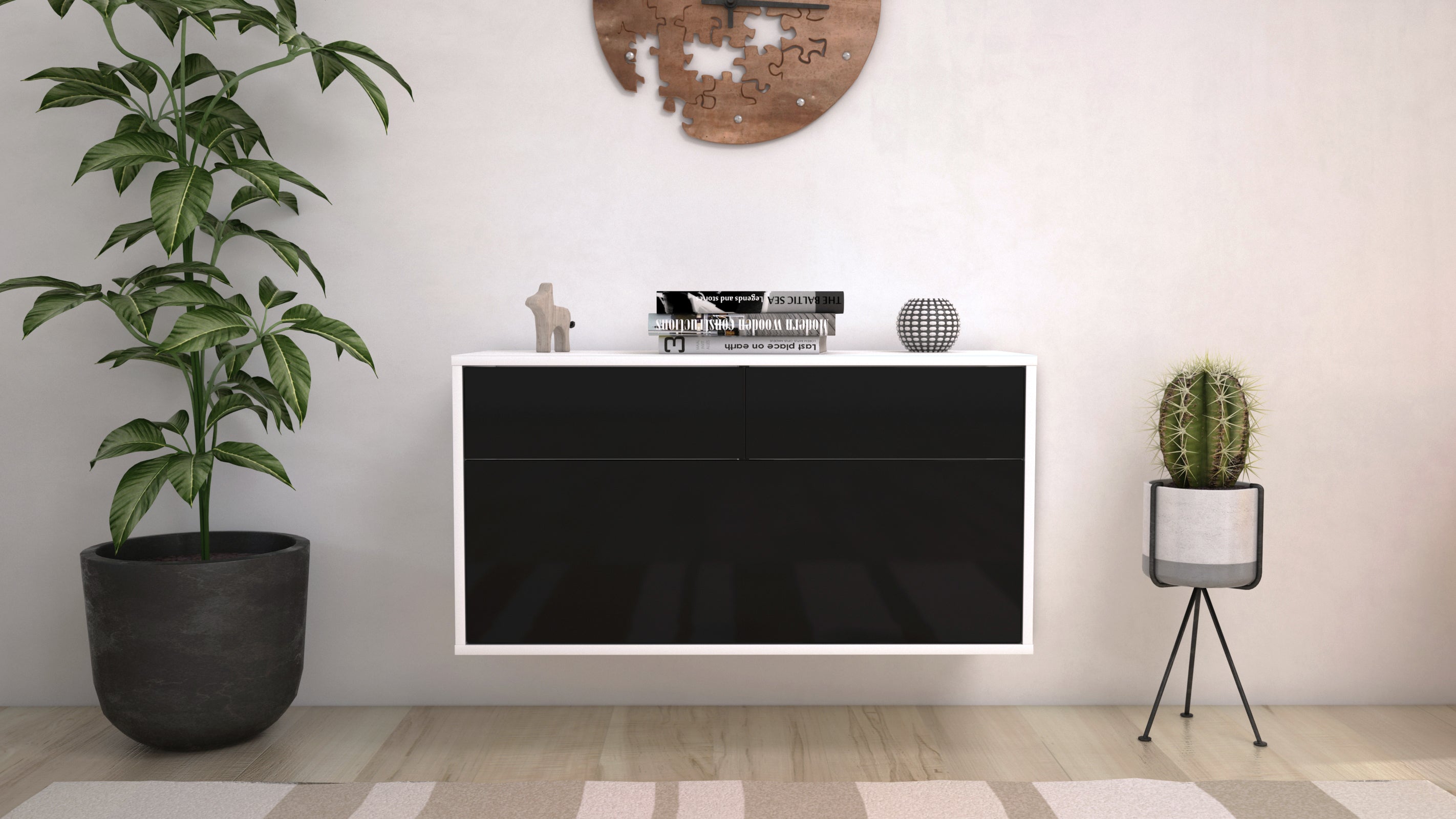 Lowboard - Agnese - Design Hochglanz - Wandmontage mit Push to Open 92 cm Weiss