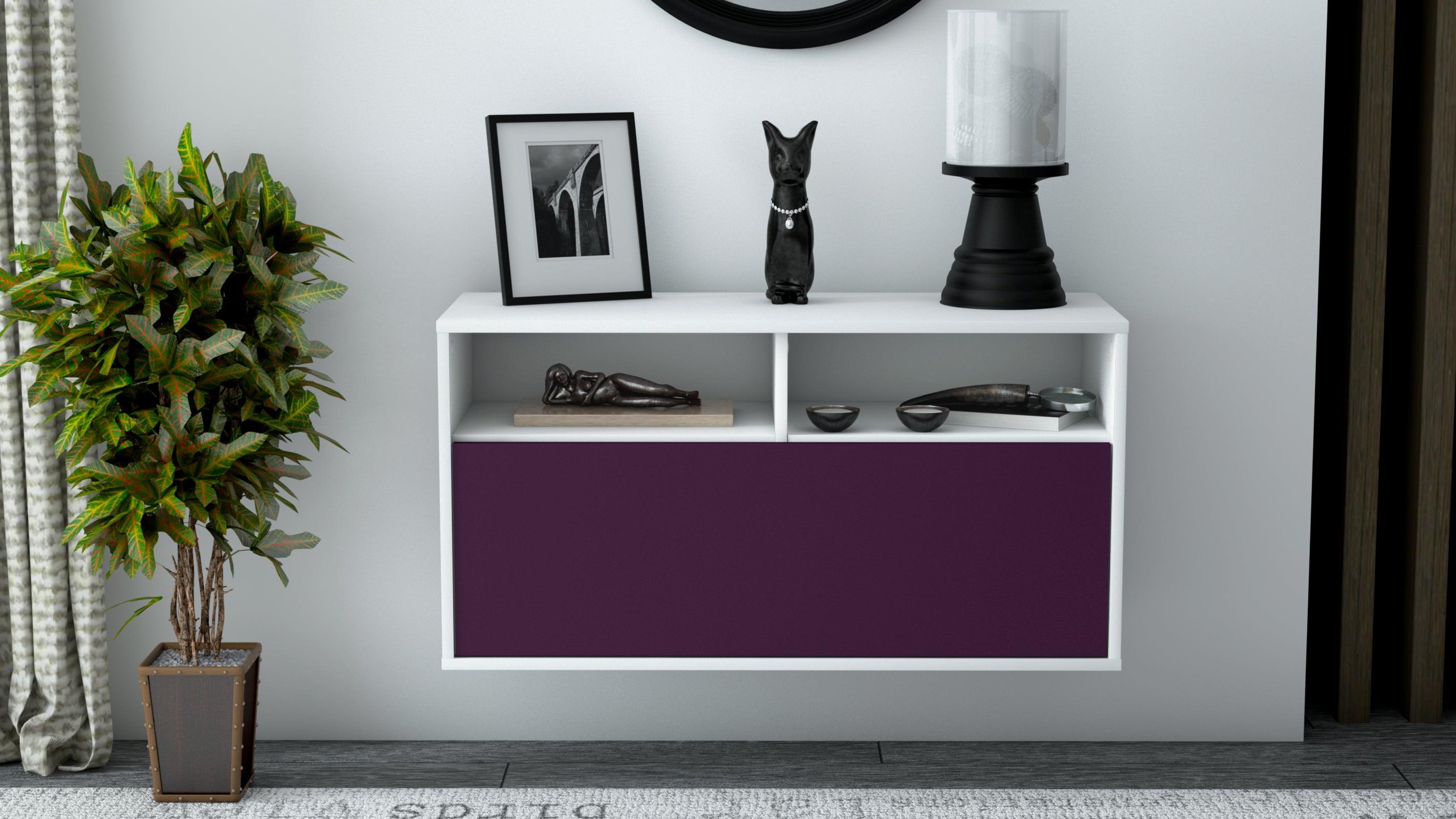 Lowboard - Agostina - Design Farbakzent - Wandmontage mit Push to Open 92 cm Weiss