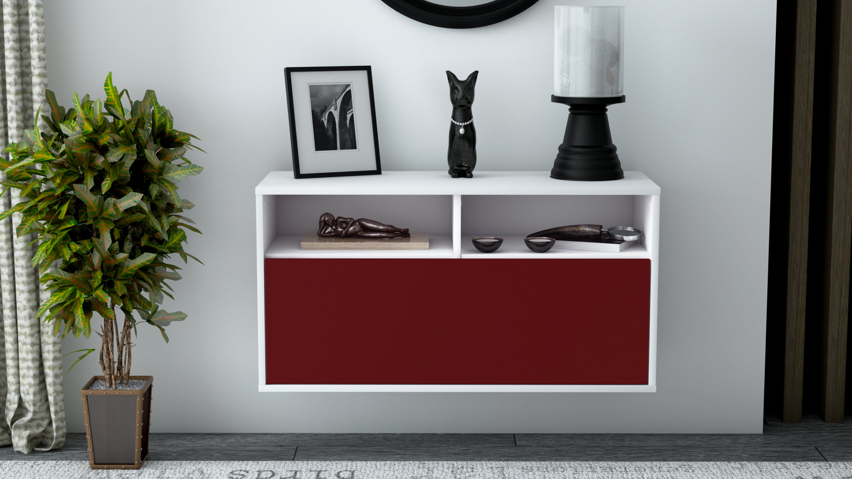 Lowboard - Agostina - Design Farbakzent - Wandmontage mit Push to Open 92 cm Weiss