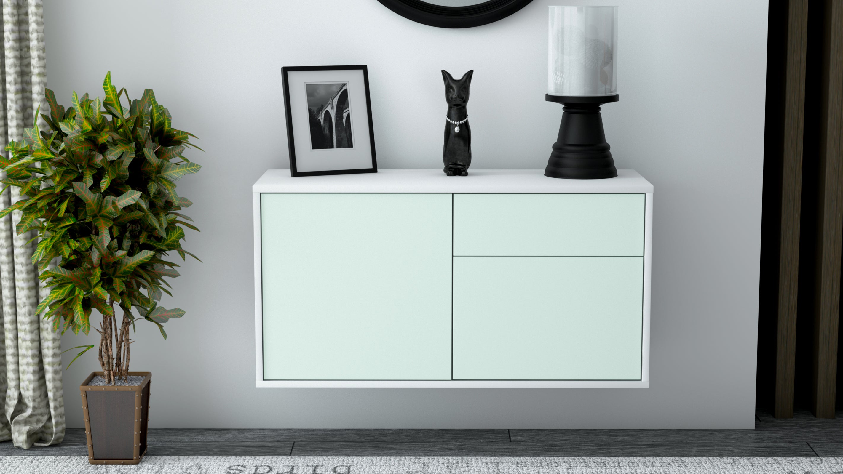 Lowboard - Aja - Design Farbakzent - Wandmontage mit Push to Open 92 cm Weiss