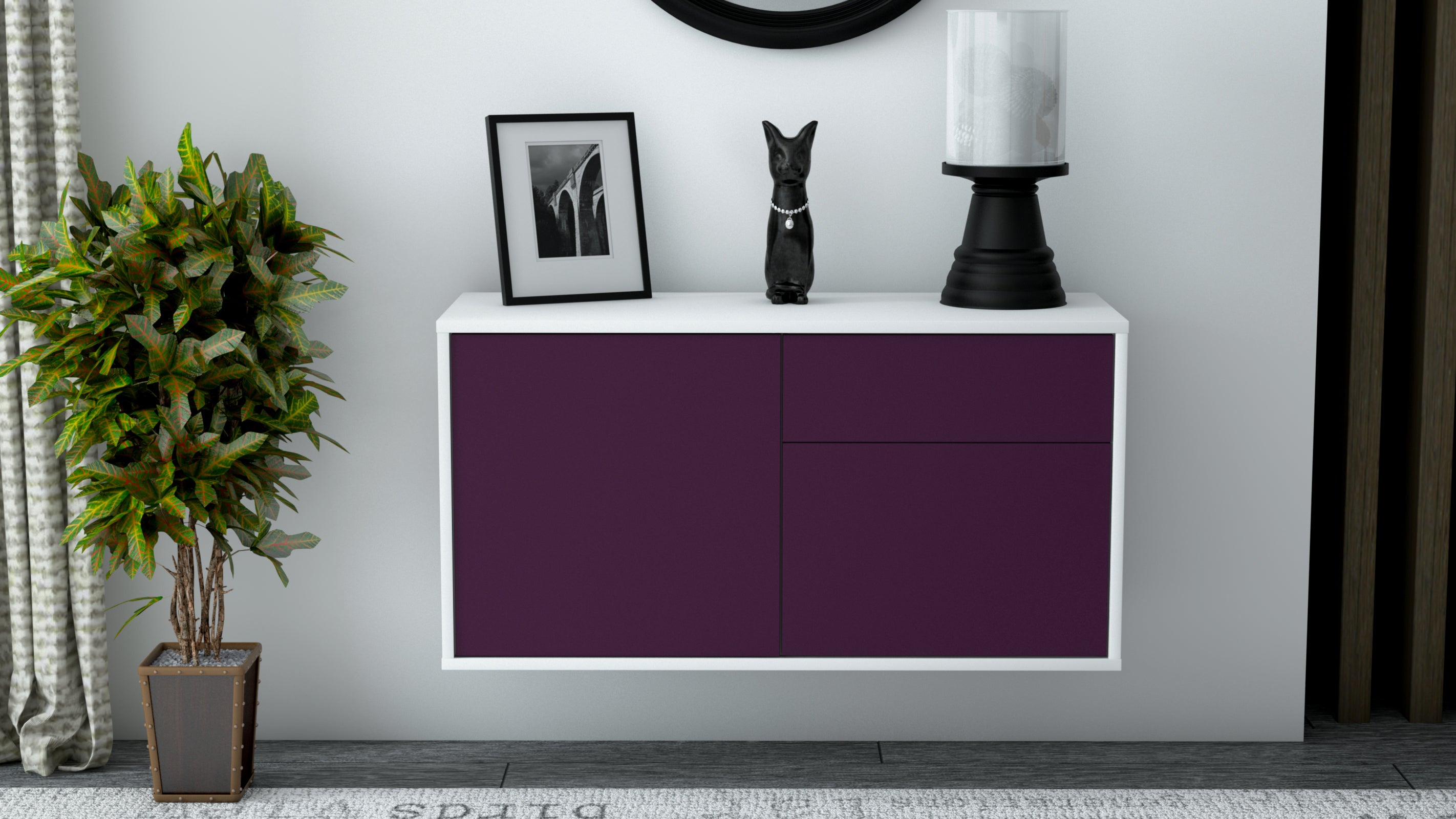 Lowboard - Aja - Design Farbakzent - Wandmontage mit Push to Open 92 cm Weiss