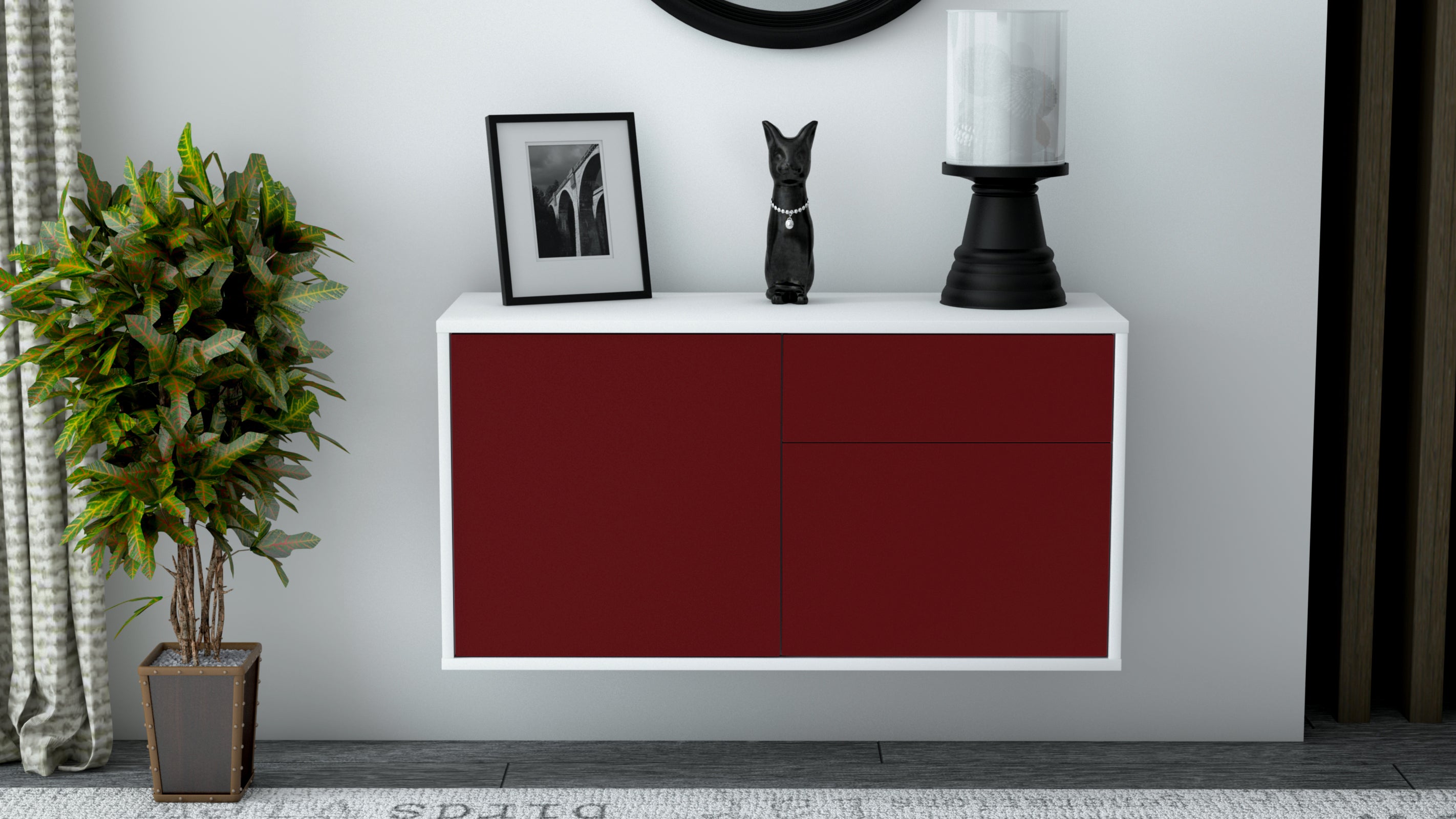 Lowboard - Aja - Design Farbakzent - Wandmontage mit Push to Open 92 cm Weiss