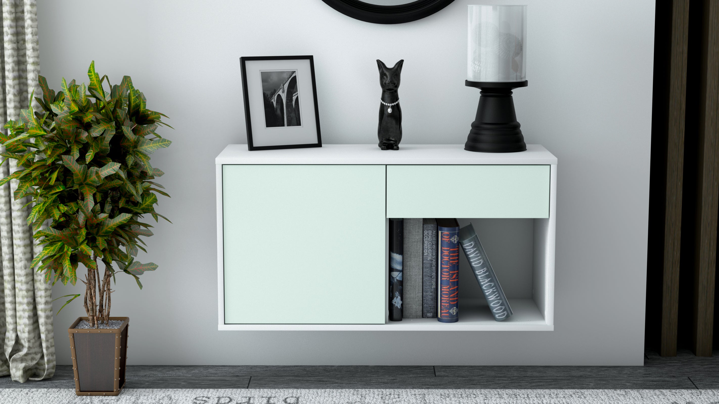 Lowboard - Alberina - Design Farbakzent - Wandmontage mit Push to Open 92 cm Weiss