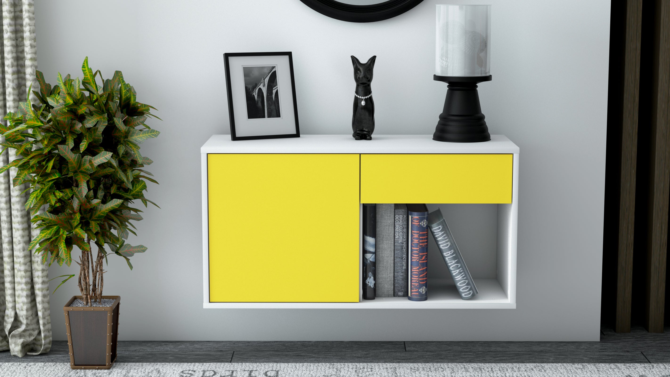Lowboard - Alberina - Design Farbakzent - Wandmontage mit Push to Open 92 cm Weiss