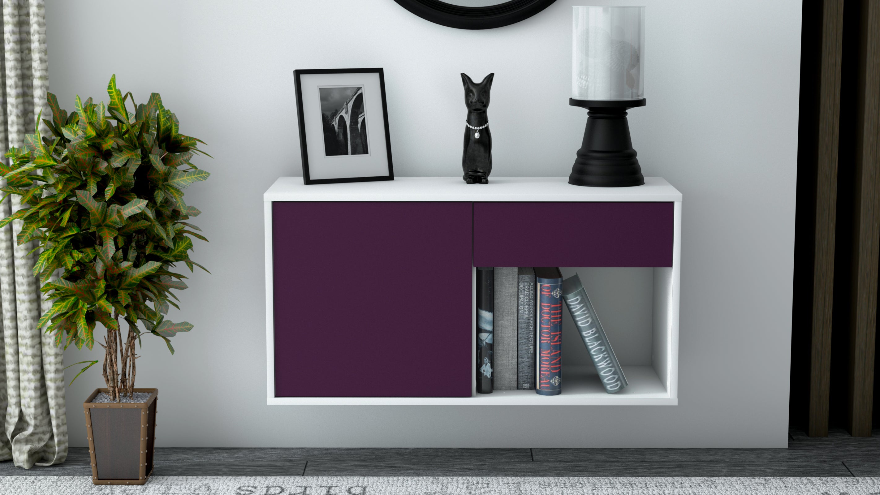 Lowboard - Alberina - Design Farbakzent - Wandmontage mit Push to Open 92 cm Weiss