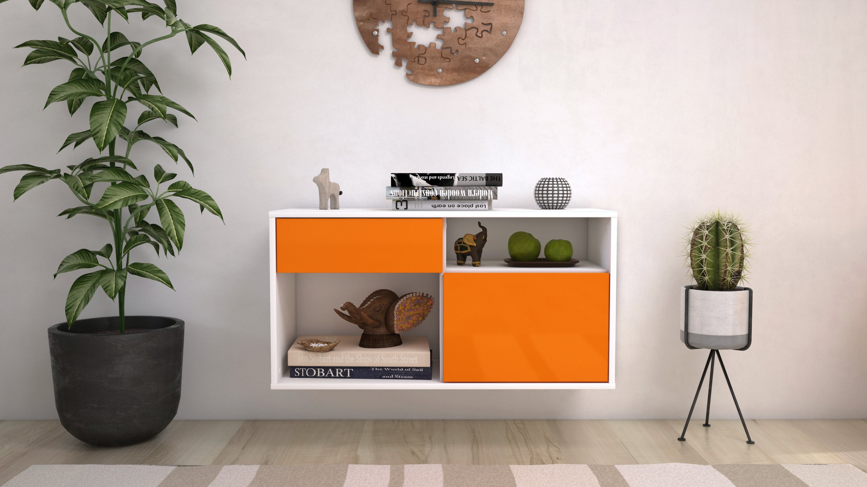 Lowboard - Albina - Design Hochglanz - Wandmontage mit Push to Open 92 cm Weiss