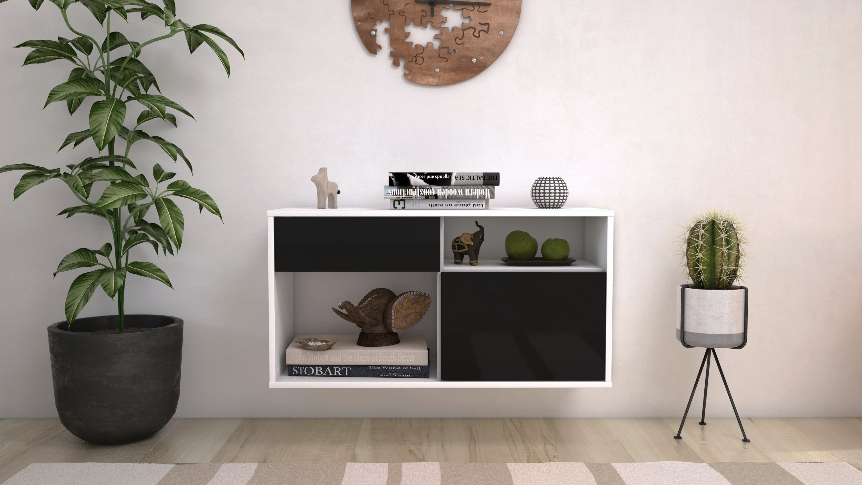 Lowboard - Albina - Design Hochglanz - Wandmontage mit Push to Open 92 cm Weiss