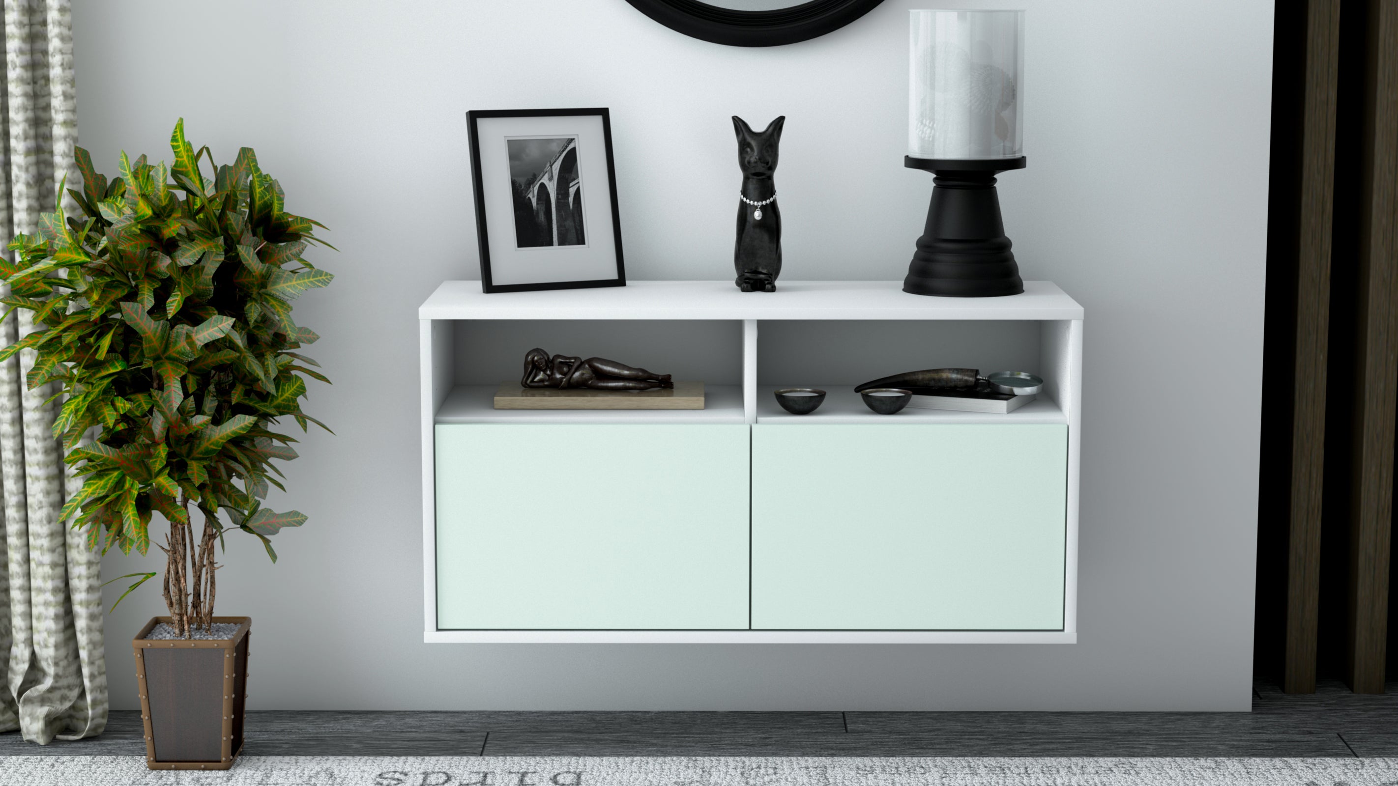 Lowboard - Alegra - Design Farbakzent - Wandmontage mit Push to Open 92 cm Weiss
