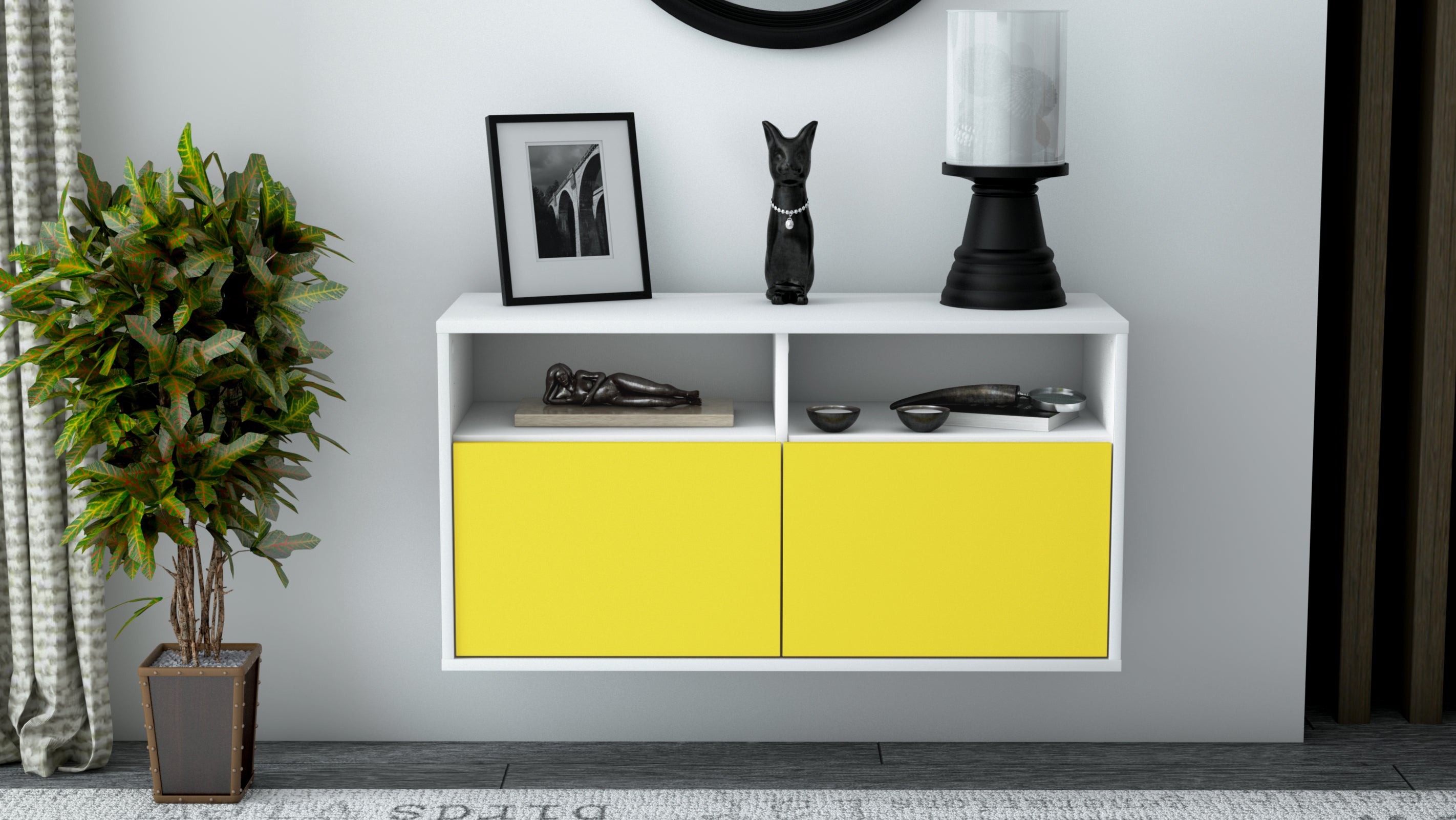 Lowboard - Alegra - Design Farbakzent - Wandmontage mit Push to Open 92 cm Weiss