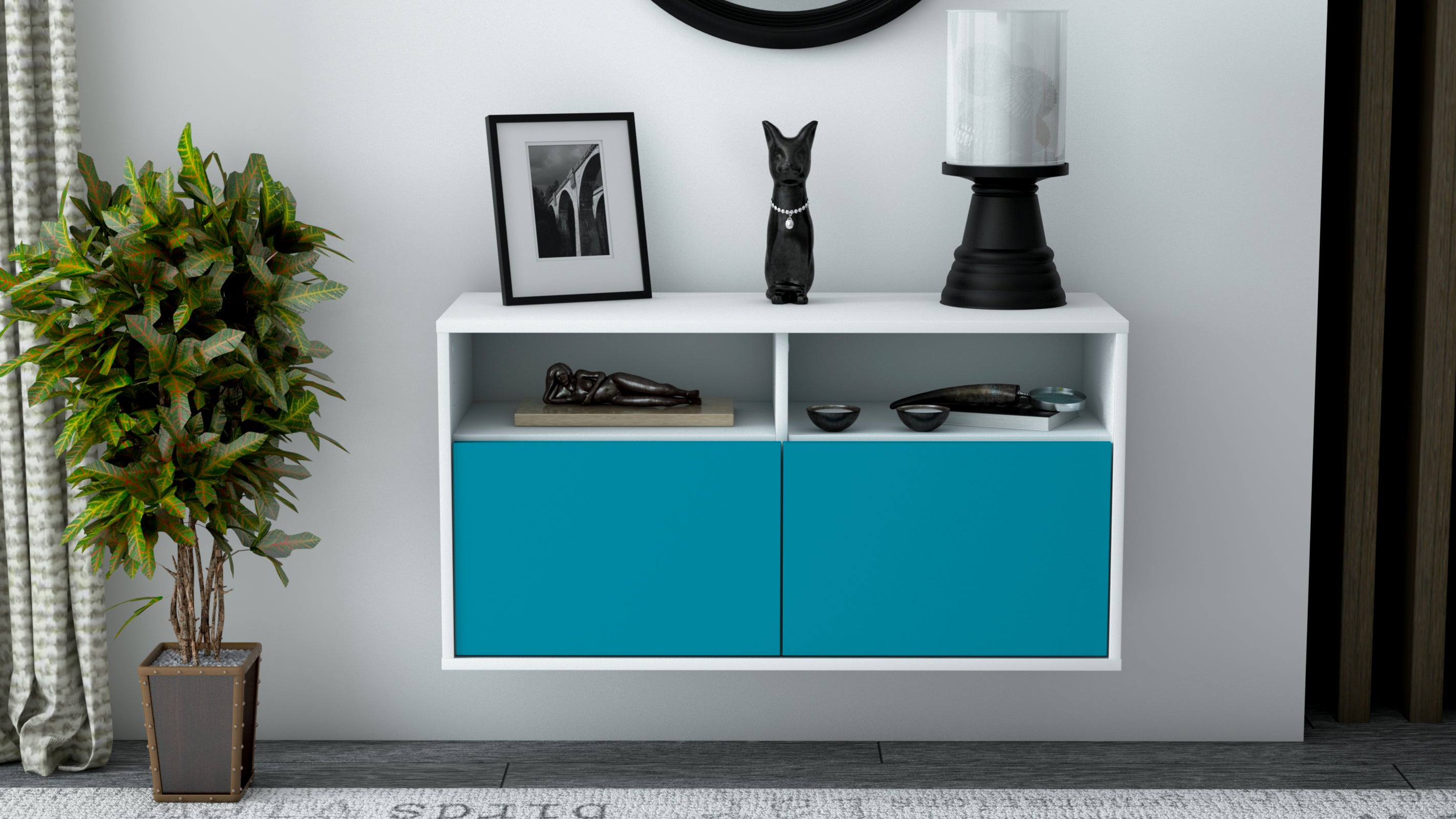 Lowboard - Alegra - Design Farbakzent - Wandmontage mit Push to Open 92 cm Weiss