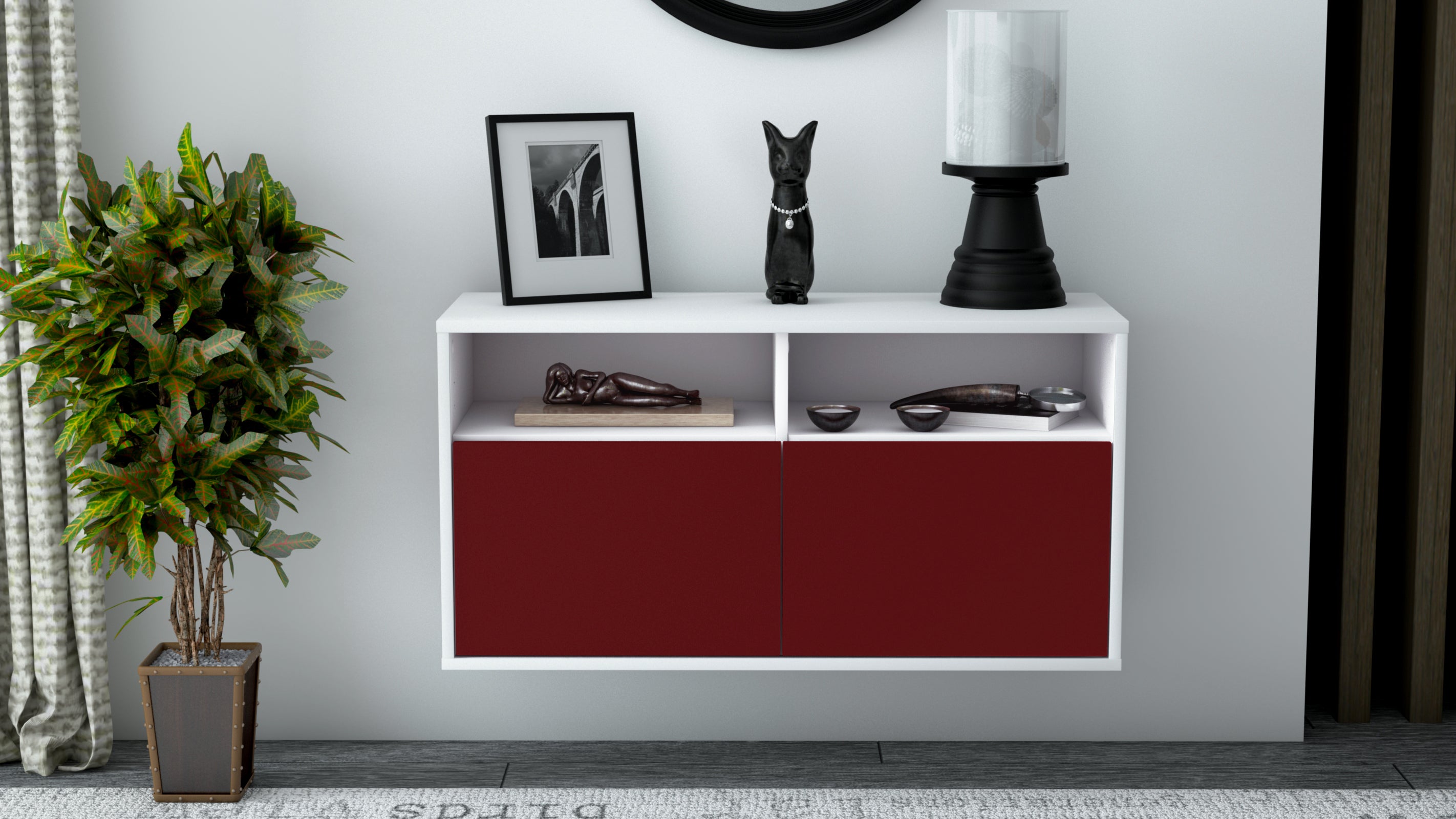 Lowboard - Alegra - Design Farbakzent - Wandmontage mit Push to Open 92 cm Weiss