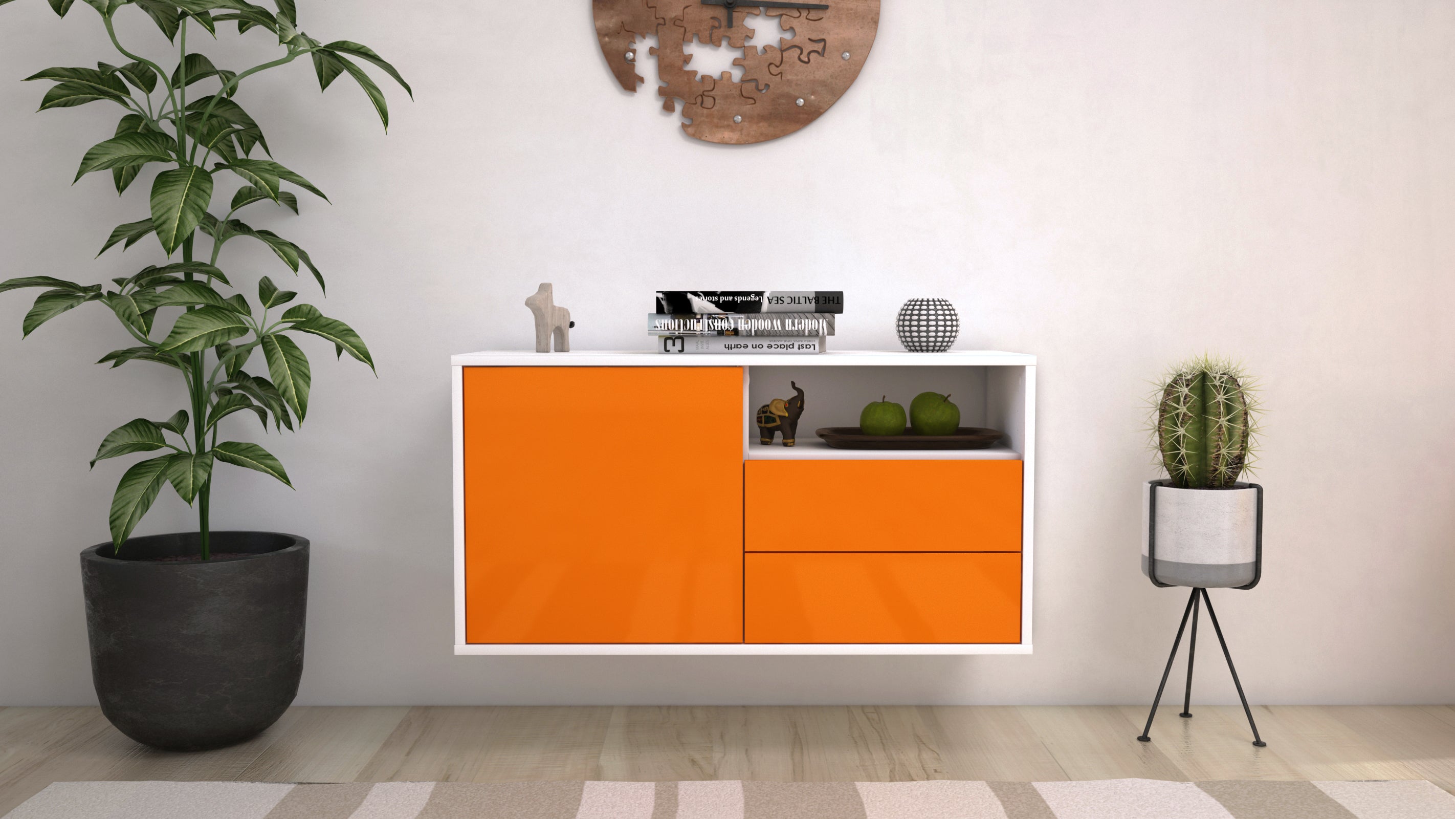 Lowboard - Alessia - Design Hochglanz - Wandmontage mit Push to Open 92 cm Weiss
