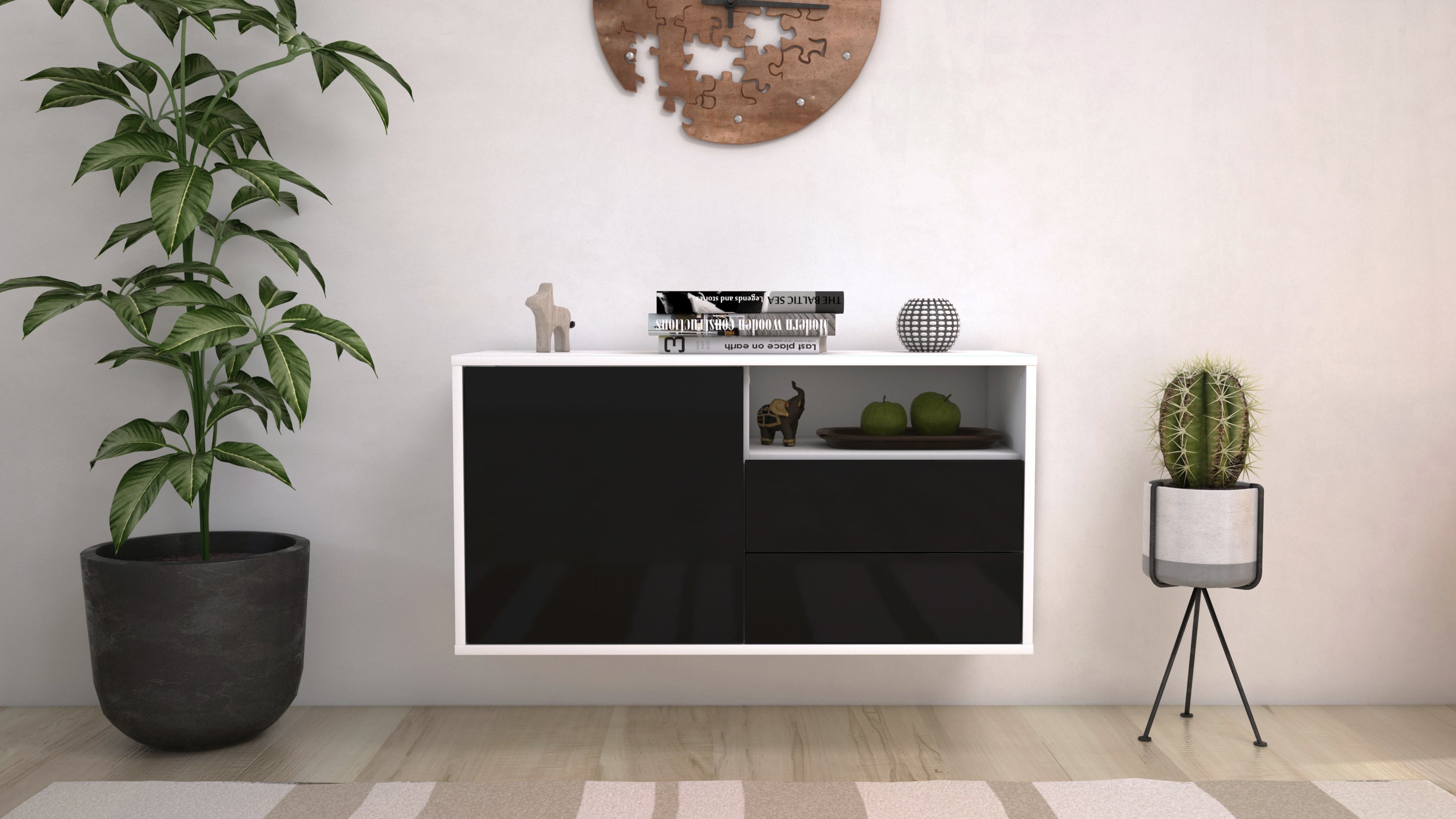 Lowboard - Alessia - Design Hochglanz - Wandmontage mit Push to Open 92 cm Weiss