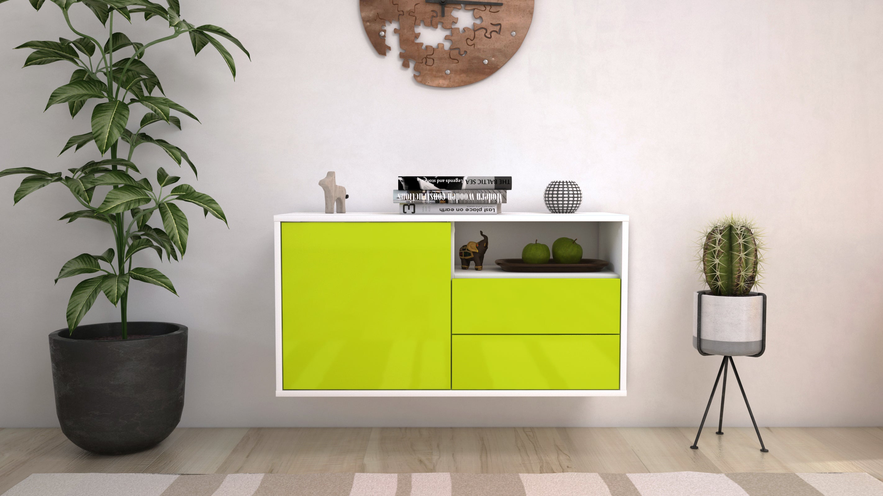 Lowboard - Alessia - Design Hochglanz - Wandmontage mit Push to Open 92 cm Weiss