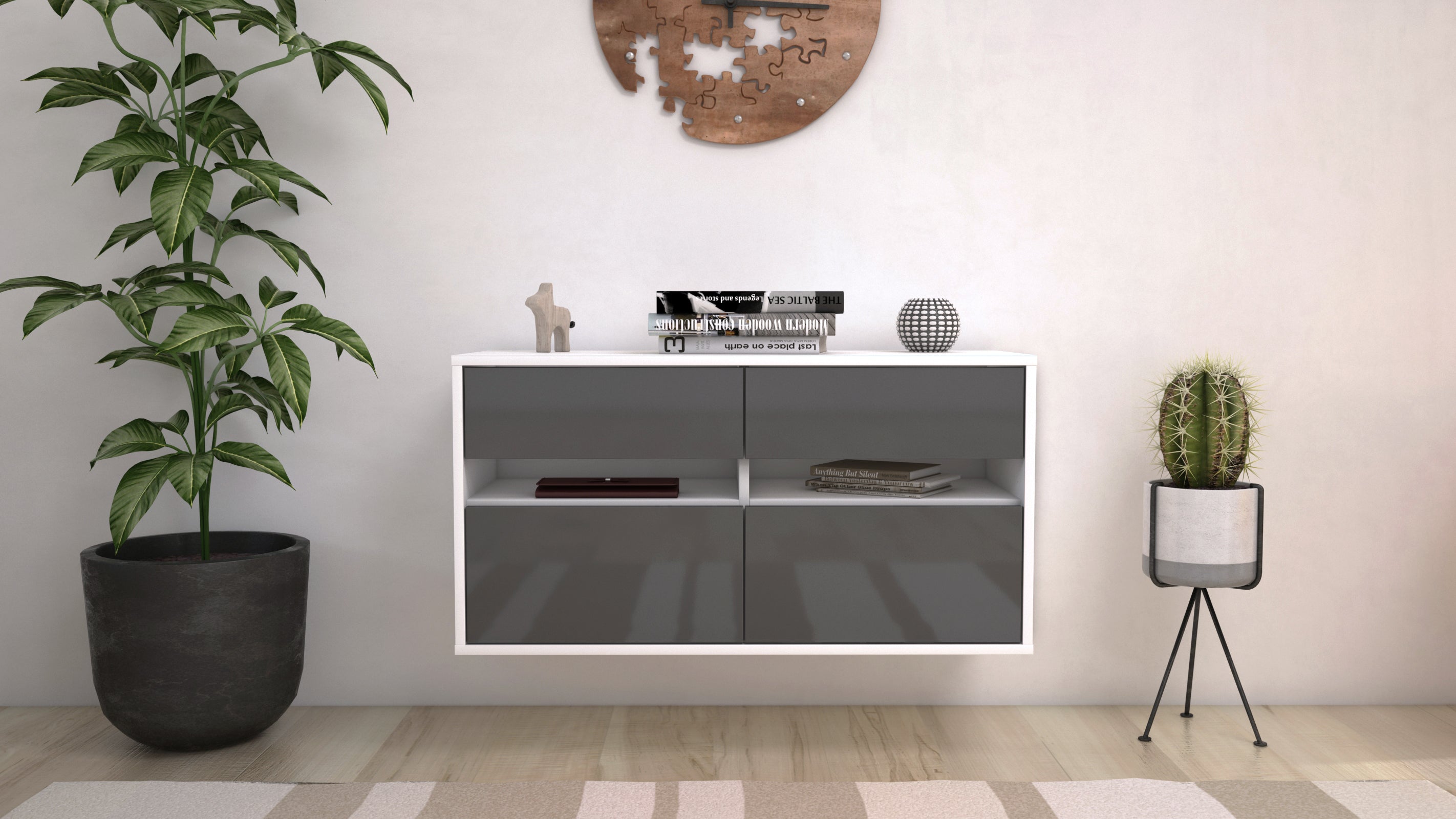 Lowboard - Alice - Design Hochglanz - Wandmontage mit Push to Open 92 cm Weiss