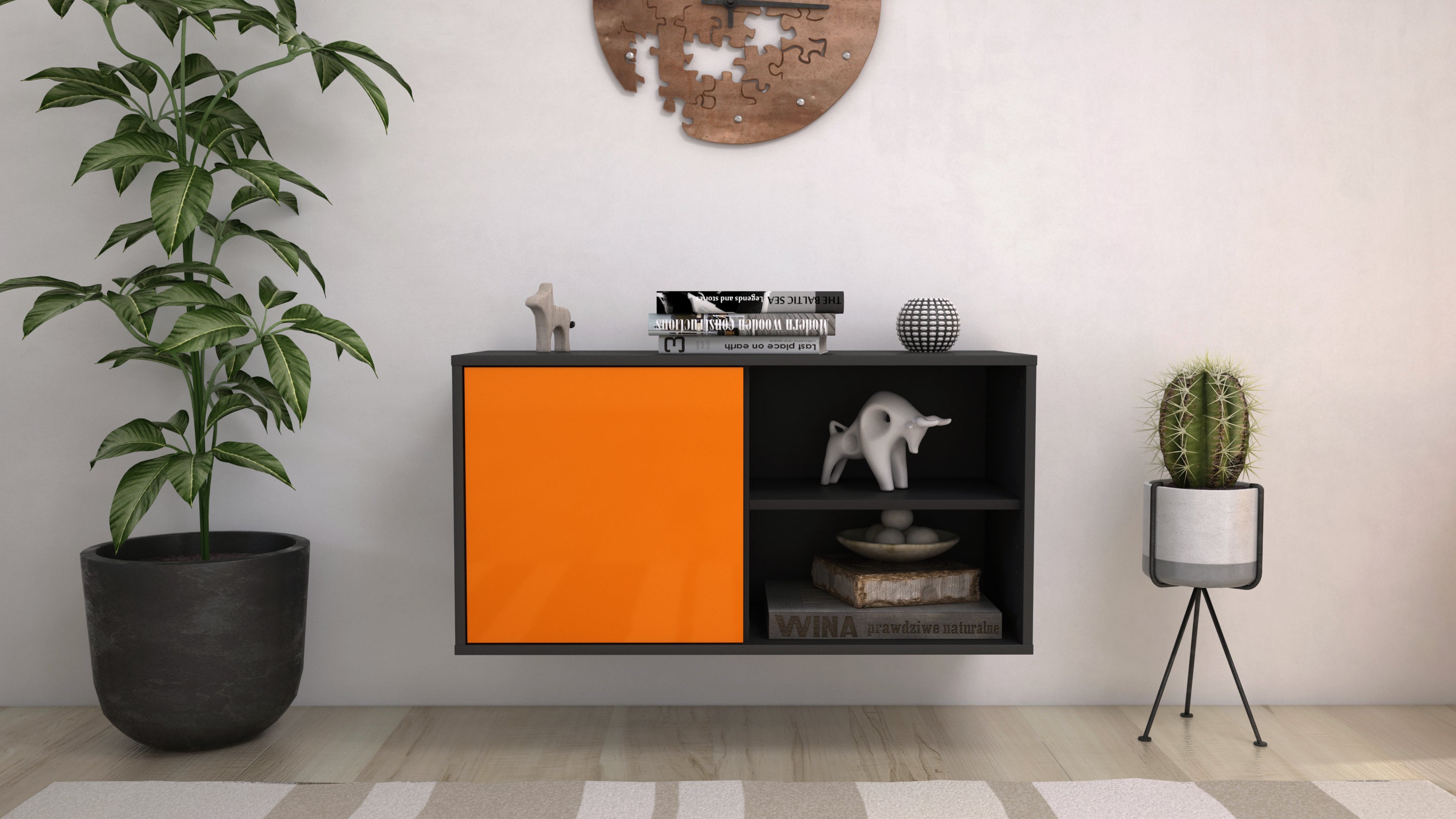 Lowboard - Adelia - Design Hochglanz - Wandmontage mit Push to Open 92 cm Anthrazit