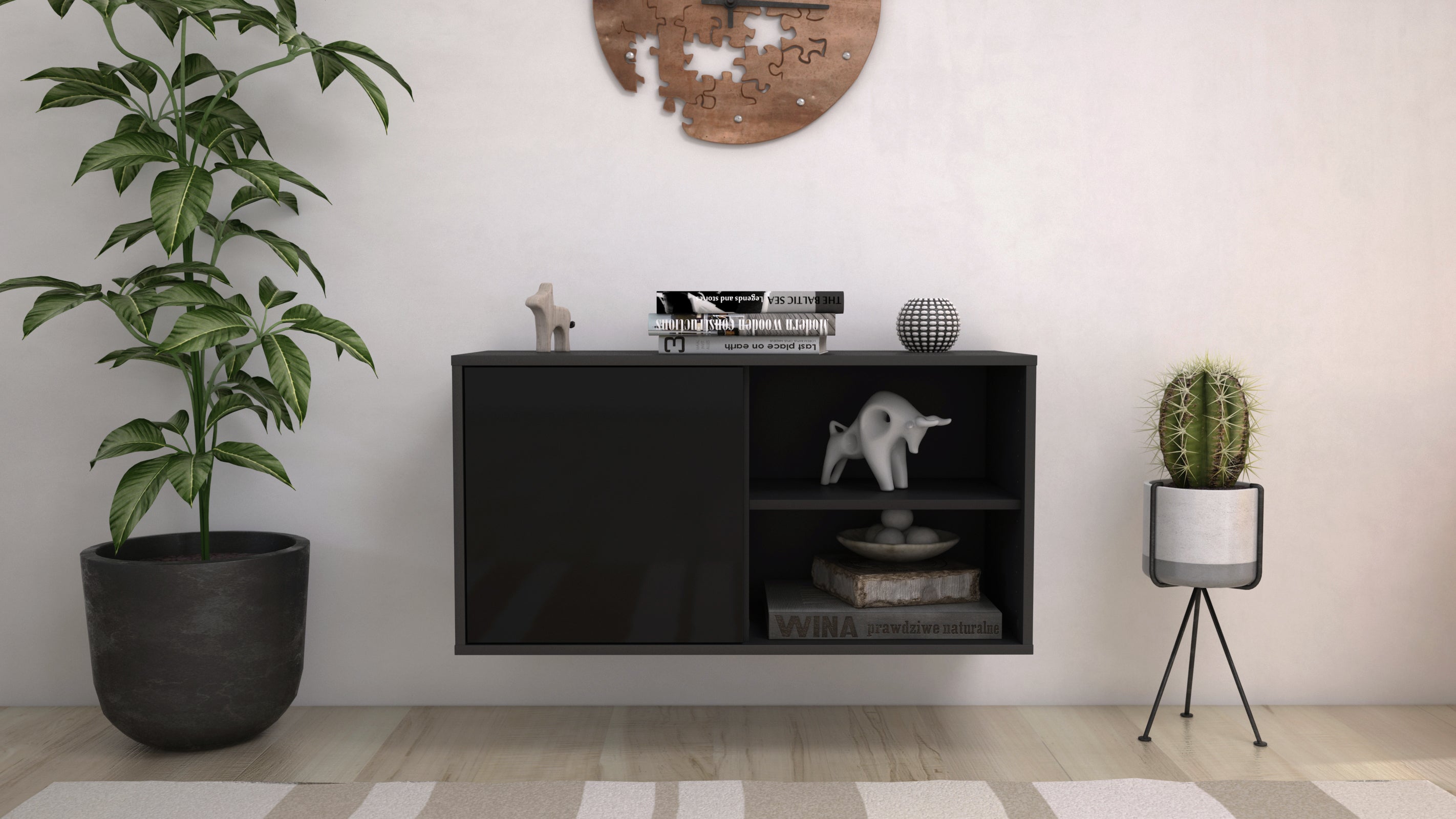 Lowboard - Adelia - Design Hochglanz - Wandmontage mit Push to Open 92 cm Anthrazit