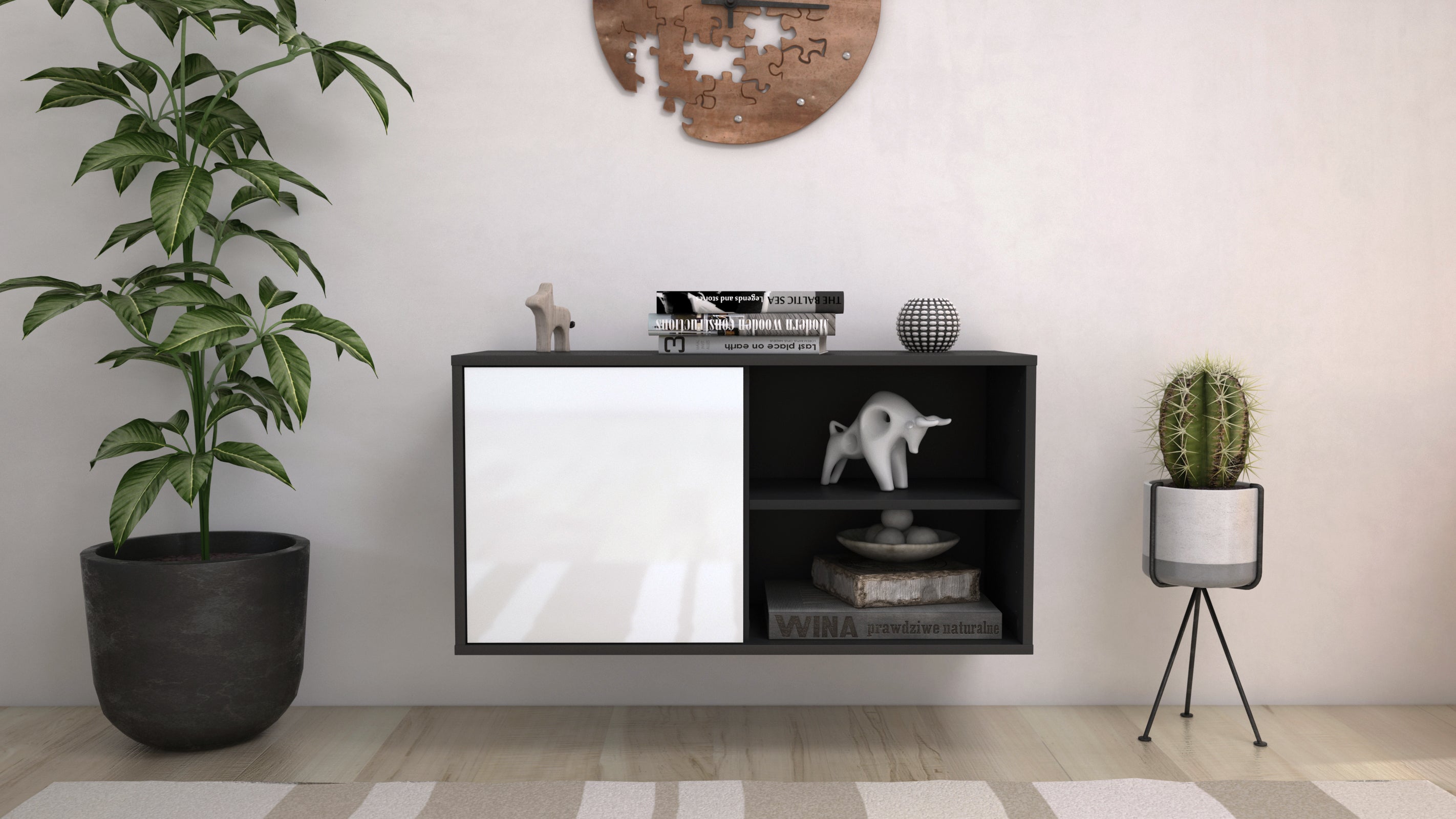 Lowboard - Adelia - Design Hochglanz - Wandmontage mit Push to Open 92 cm Anthrazit