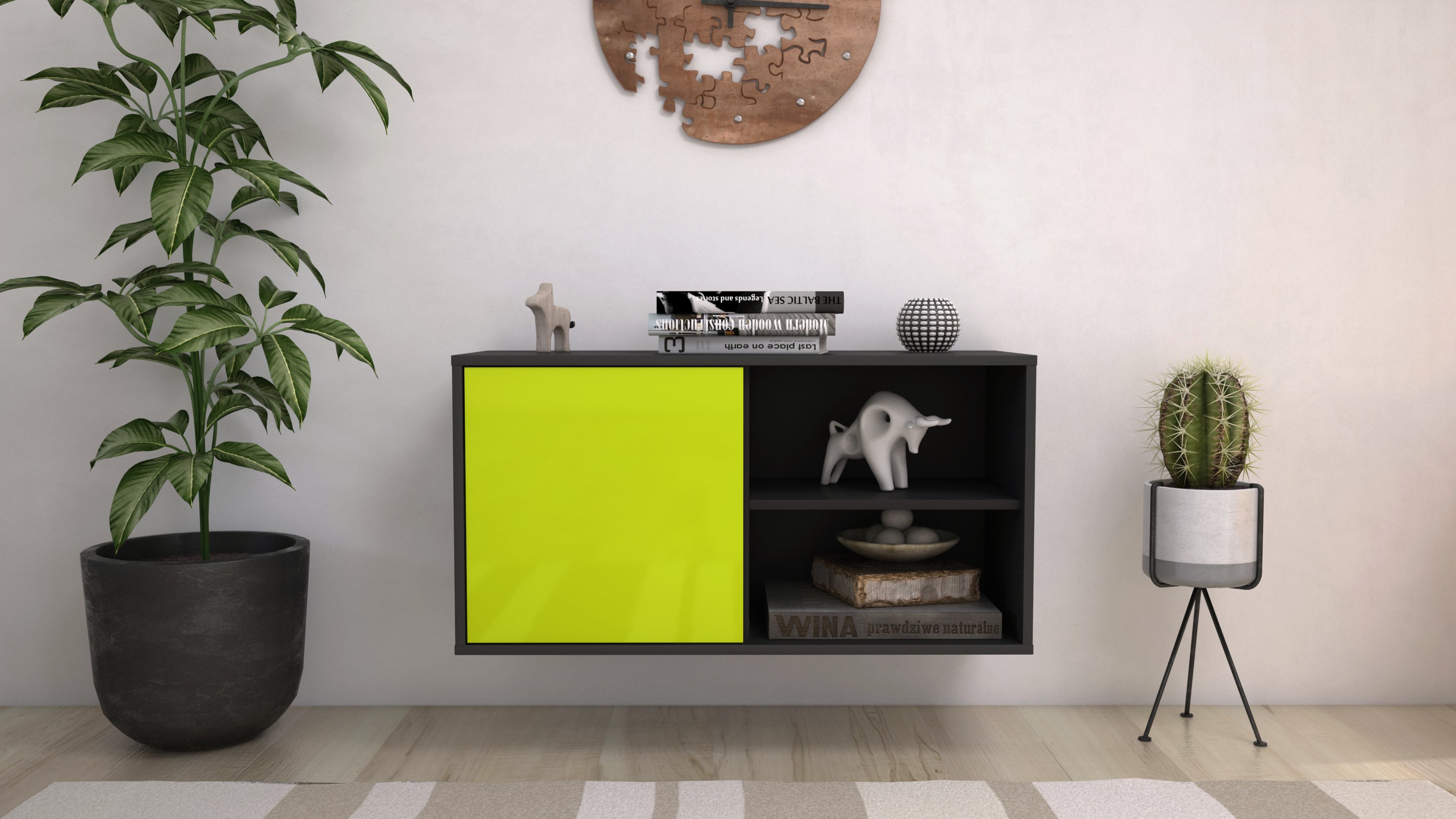 Lowboard - Adelia - Design Hochglanz - Wandmontage mit Push to Open 92 cm Anthrazit