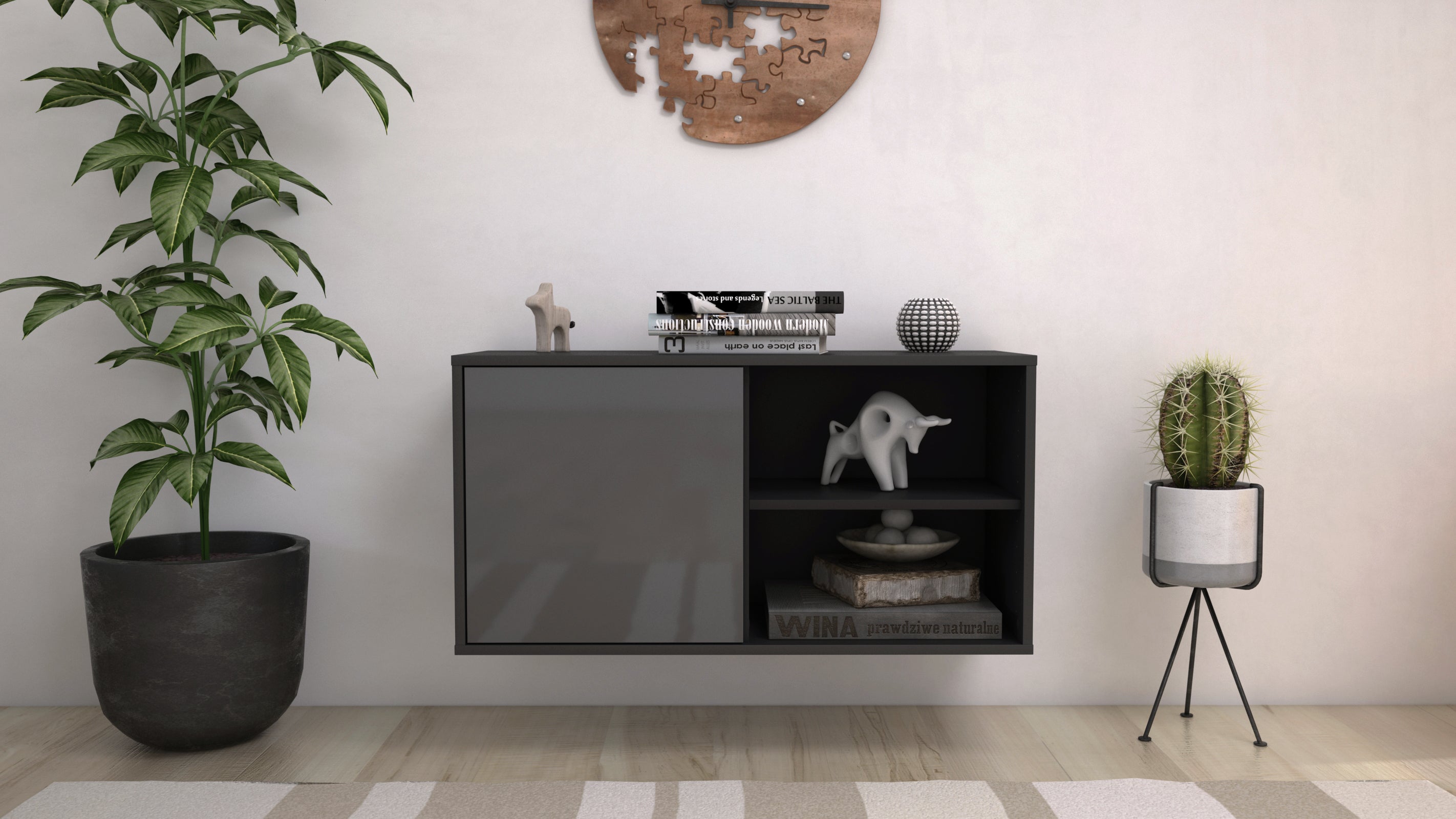 Lowboard - Adelia - Design Hochglanz - Wandmontage mit Push to Open 92 cm Anthrazit