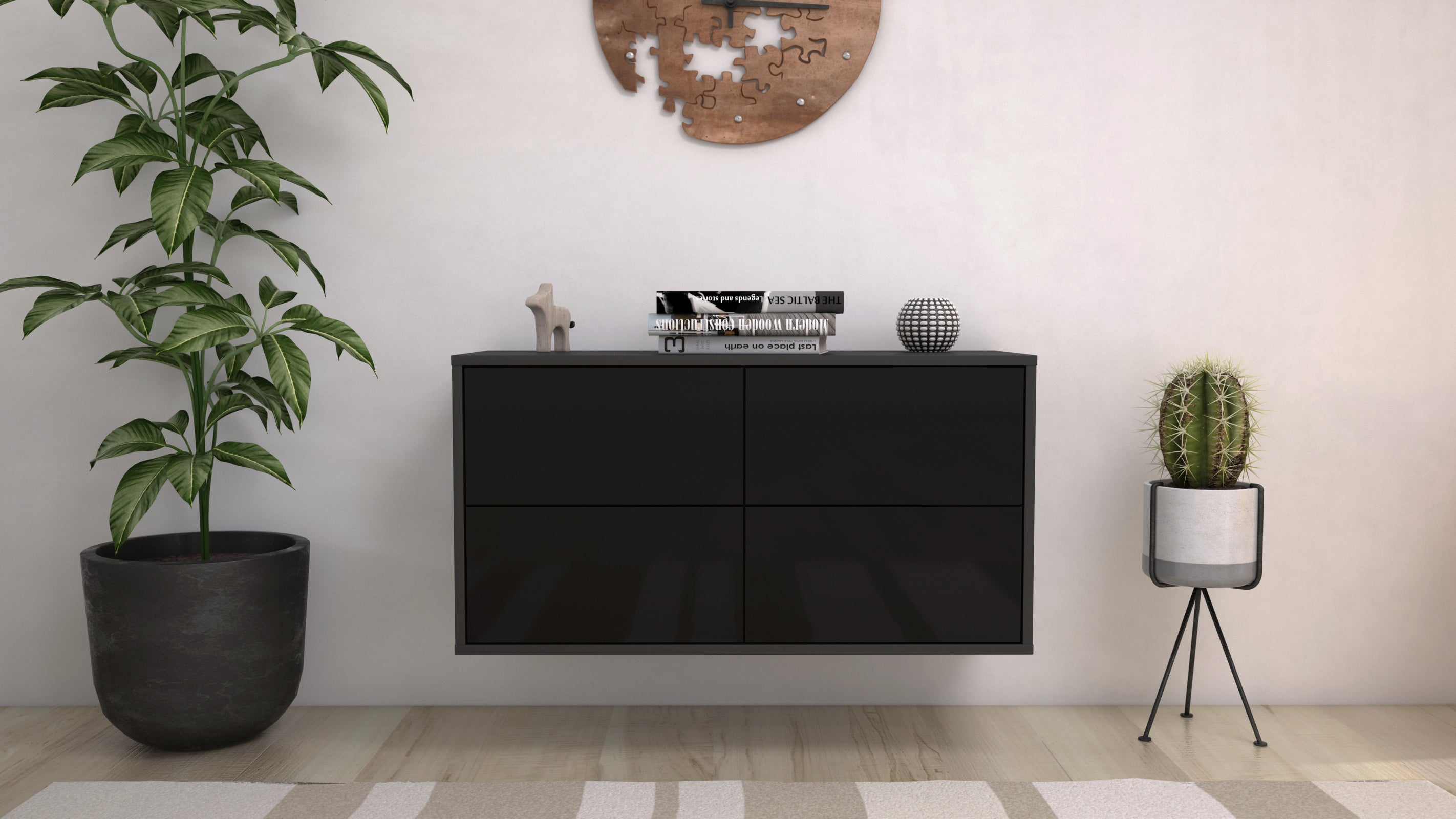 Lowboard - Aella - Design Hochglanz - Wandmontage mit Push to Open 92 cm Anthrazit