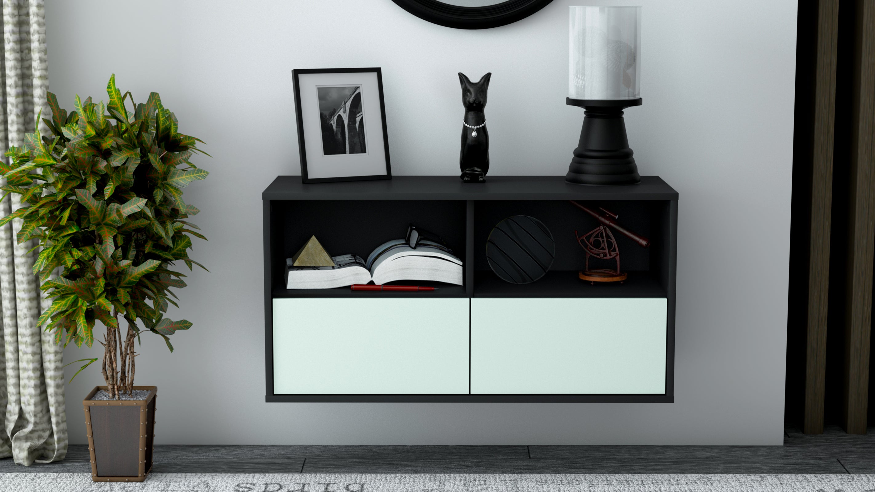 Lowboard - Aeon - Design Farbakzent - Wandmontage mit Push to Open 92 cm Anthrazit