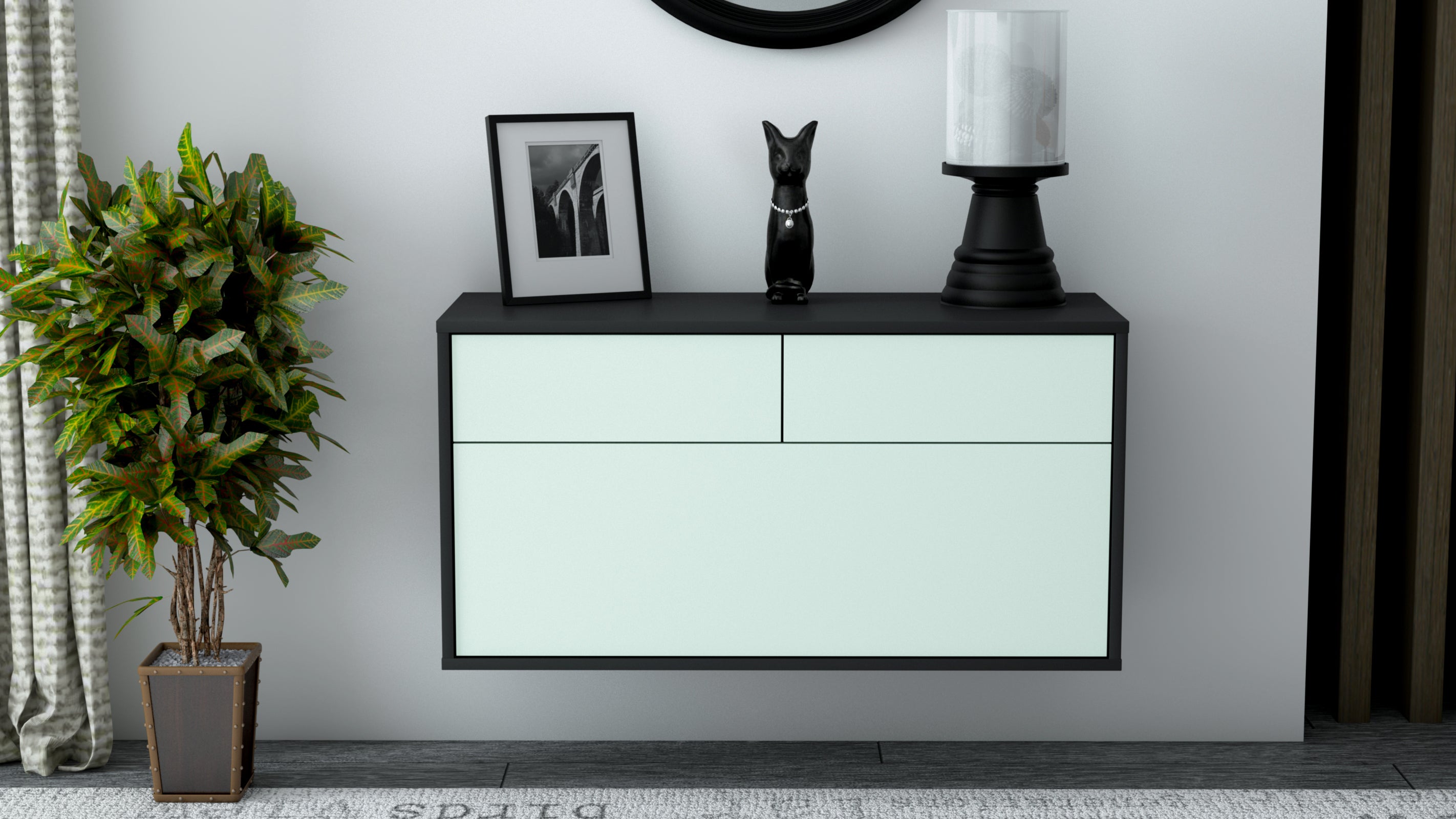 Lowboard - Agnese - Design Farbakzent - Wandmontage mit Push to Open 92 cm Anthrazit