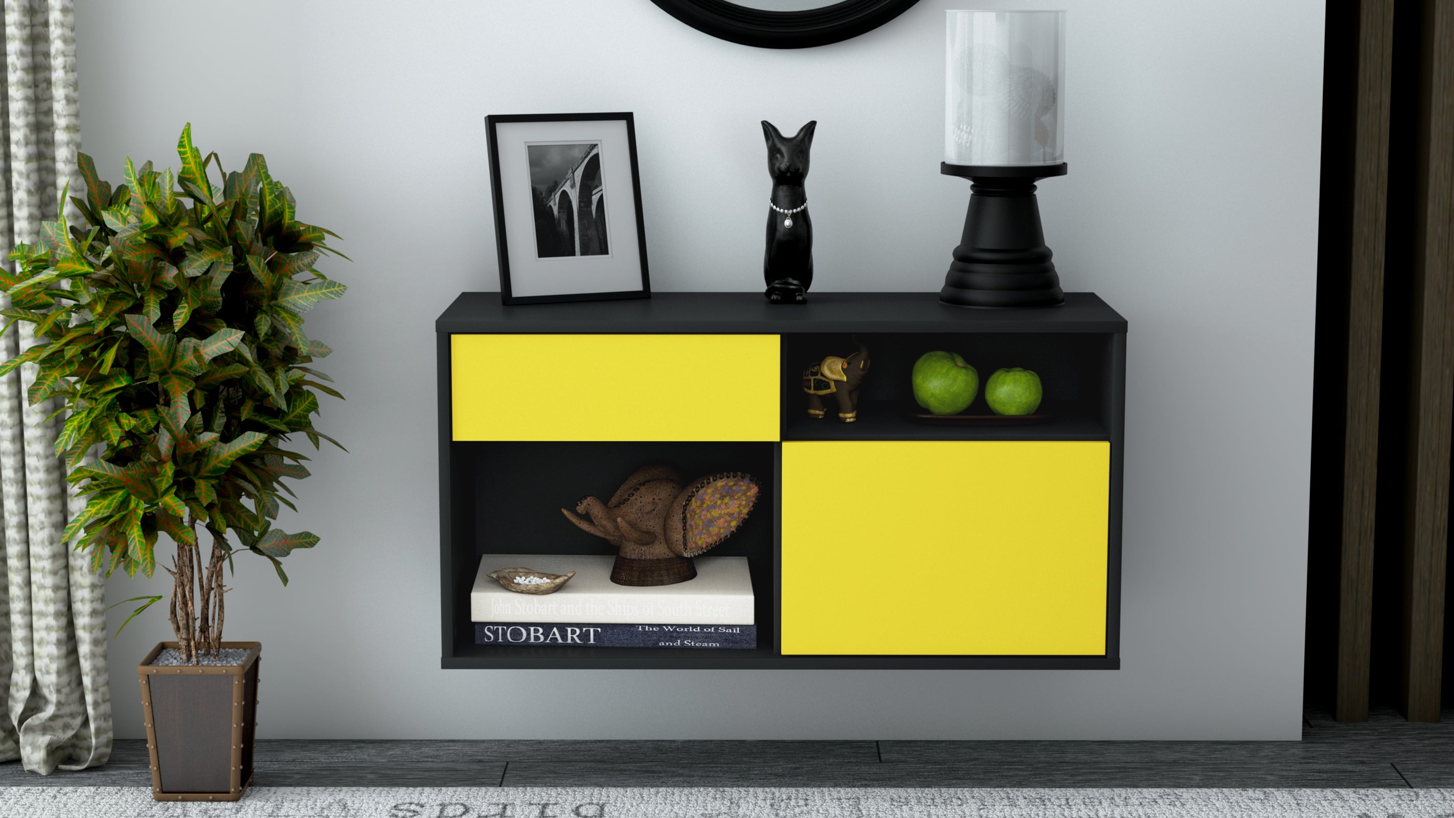 Lowboard - Albina - Design Farbakzent - Wandmontage mit Push to Open 92 cm Anthrazit