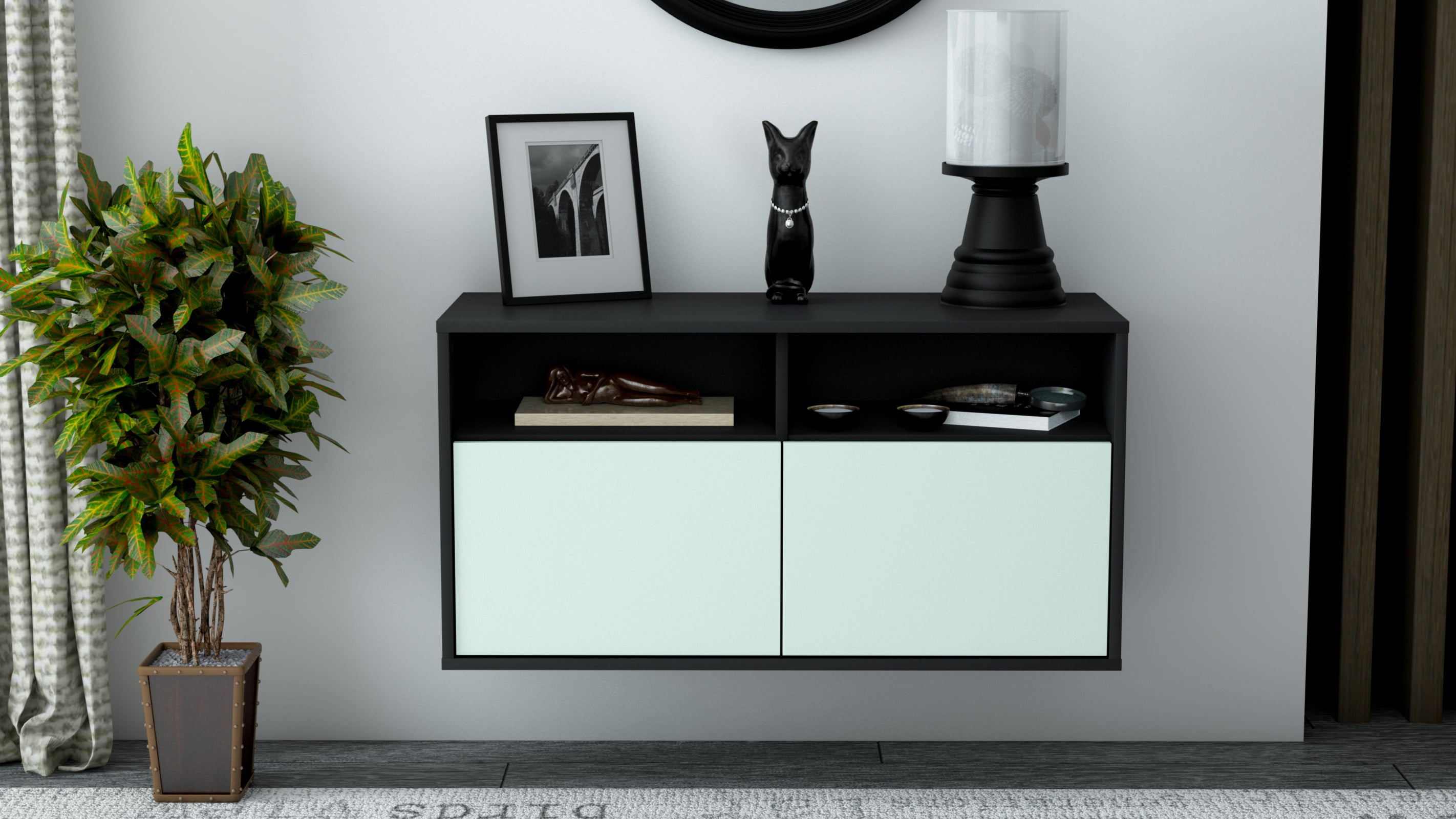 Lowboard - Alegra - Design Farbakzent - Wandmontage mit Push to Open 92 cm Anthrazit