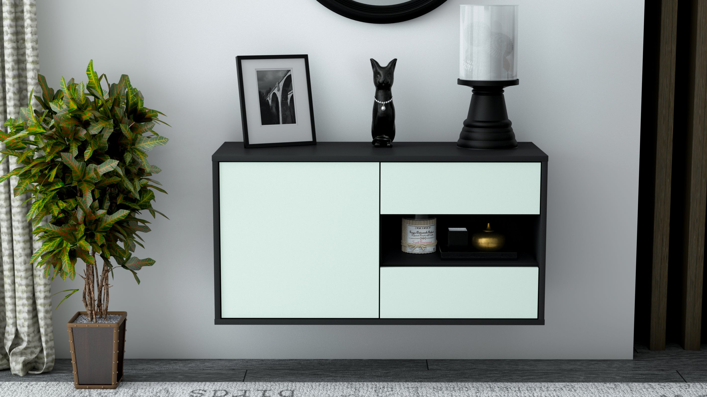 Lowboard - Aleyna - Design Farbakzent - Wandmontage mit Push to Open 92 cm Anthrazit