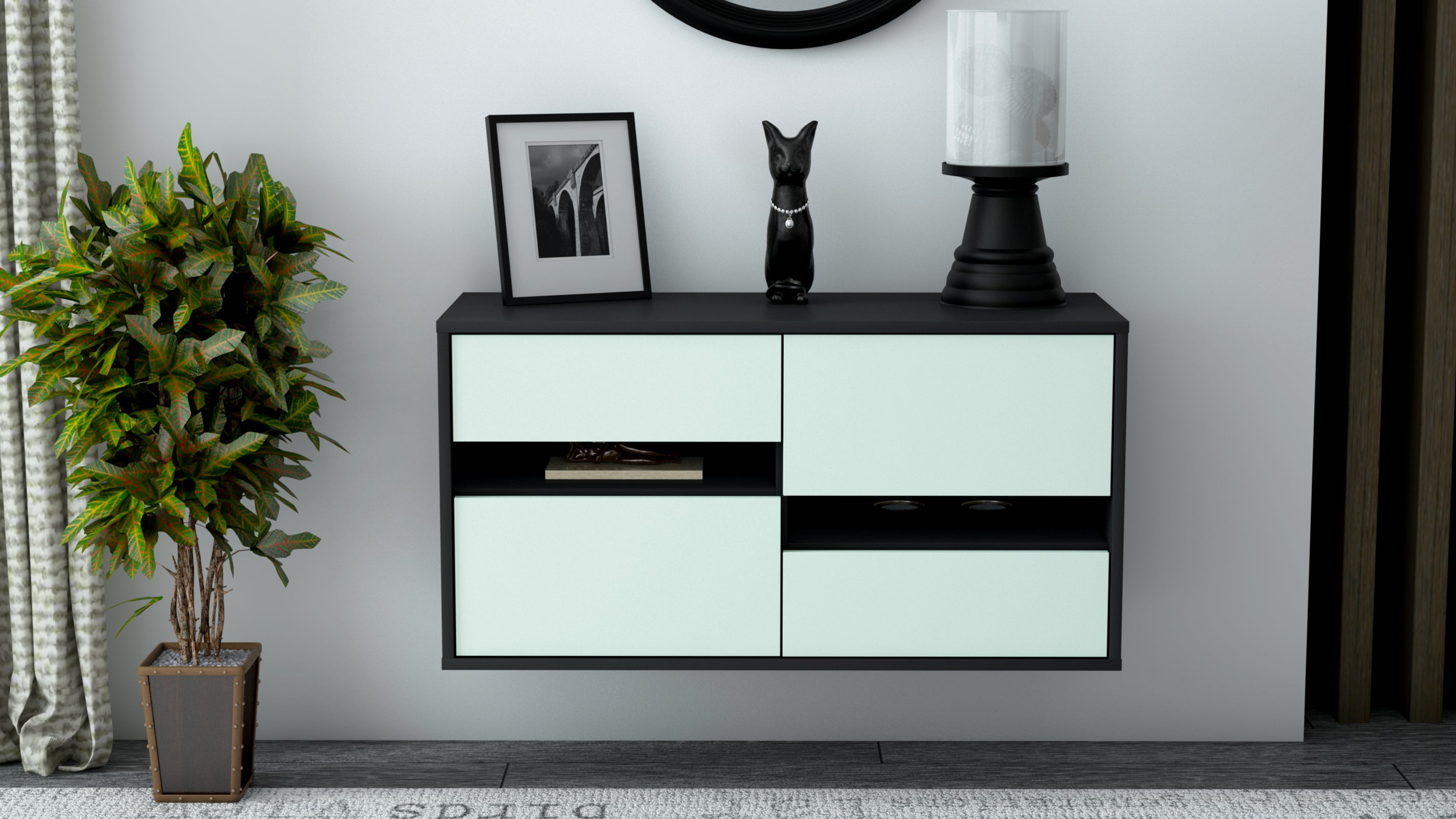 Lowboard - Alina - Design Farbakzent - Wandmontage mit Push to Open 92 cm Anthrazit