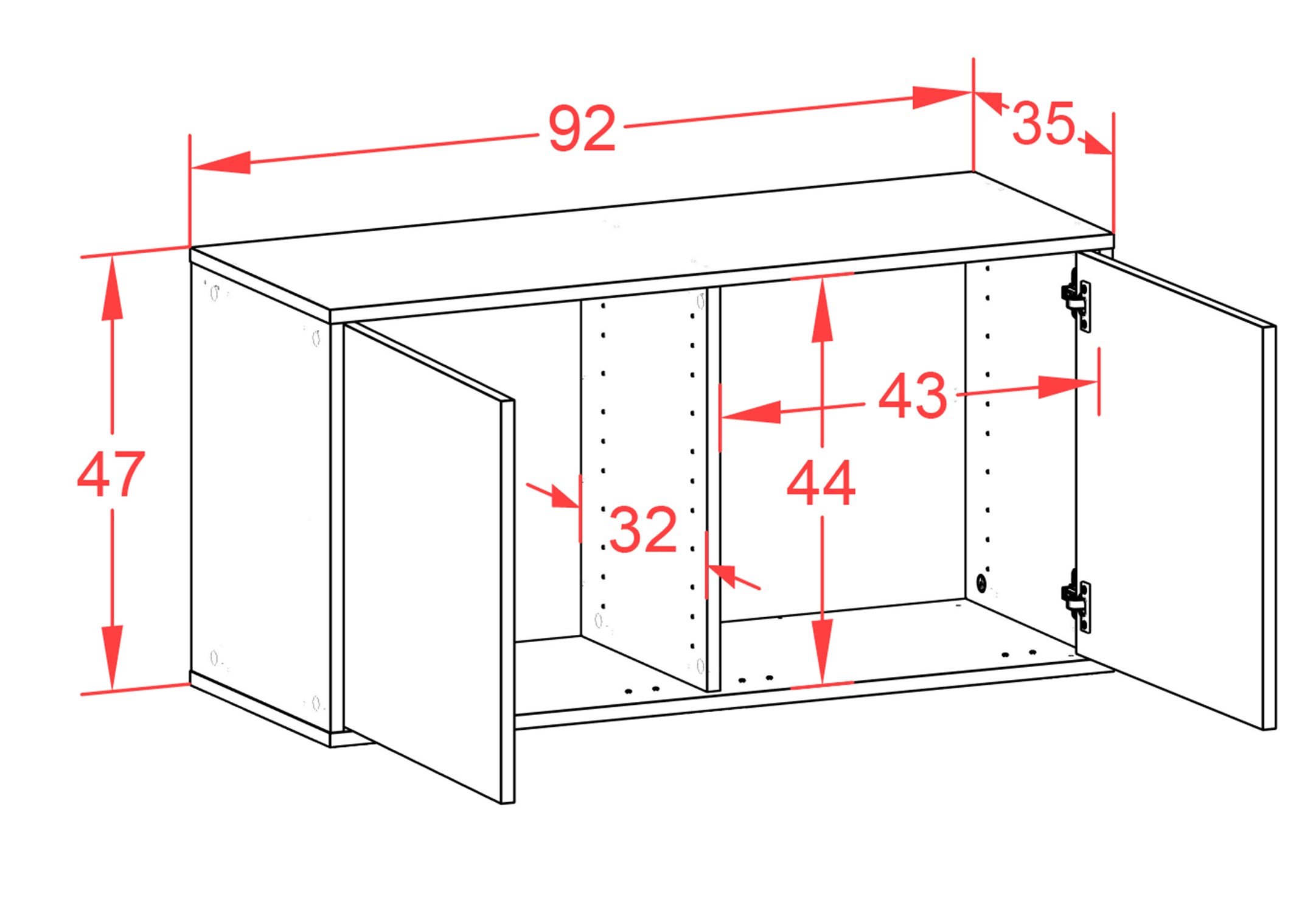 Lowboard - Ada - Design Holzdekor - Wandmontage mit Push to Open 92 cm Anthrazit